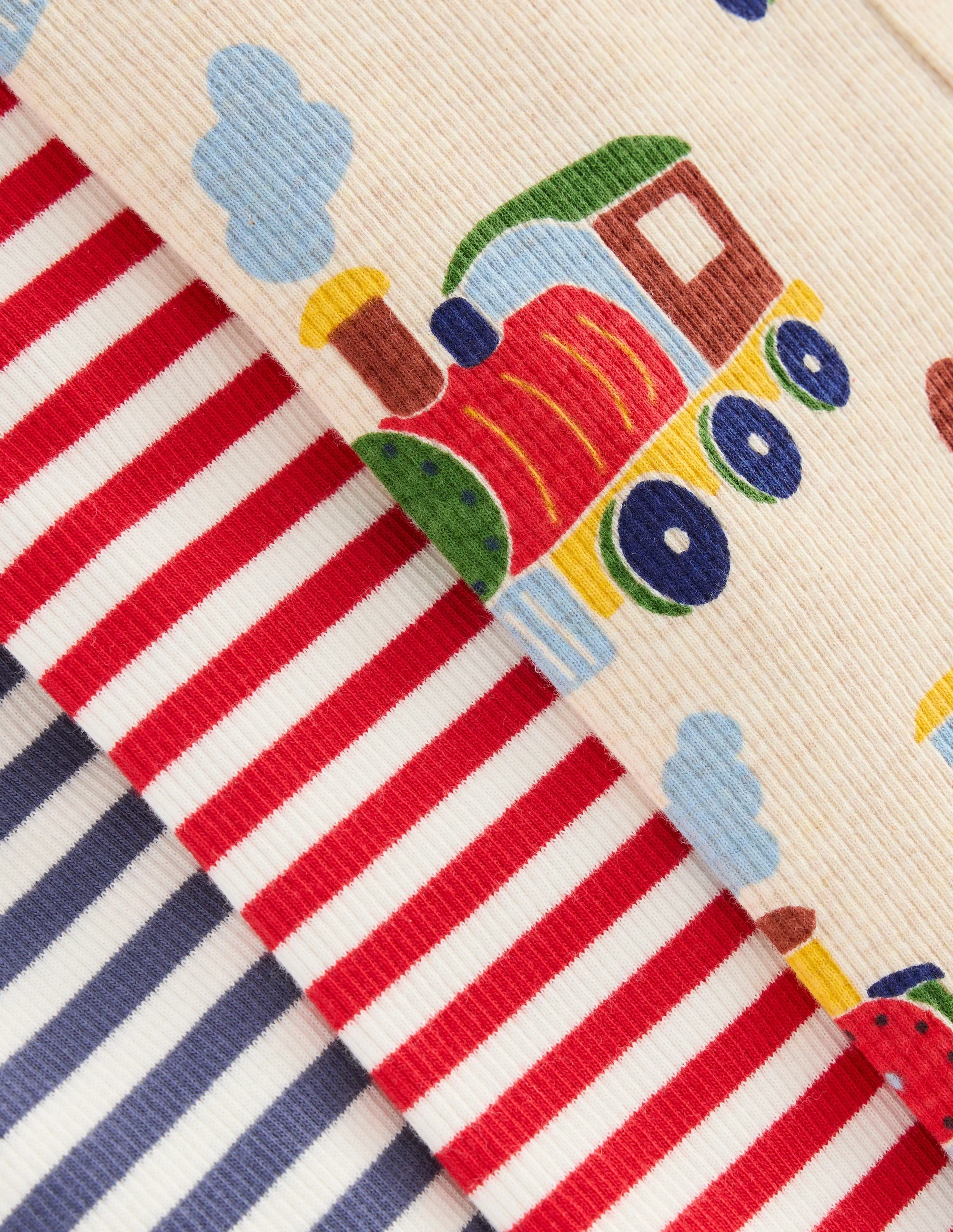 3-pack Rib Leggings-Oatmeal Marl Trains - Image 2