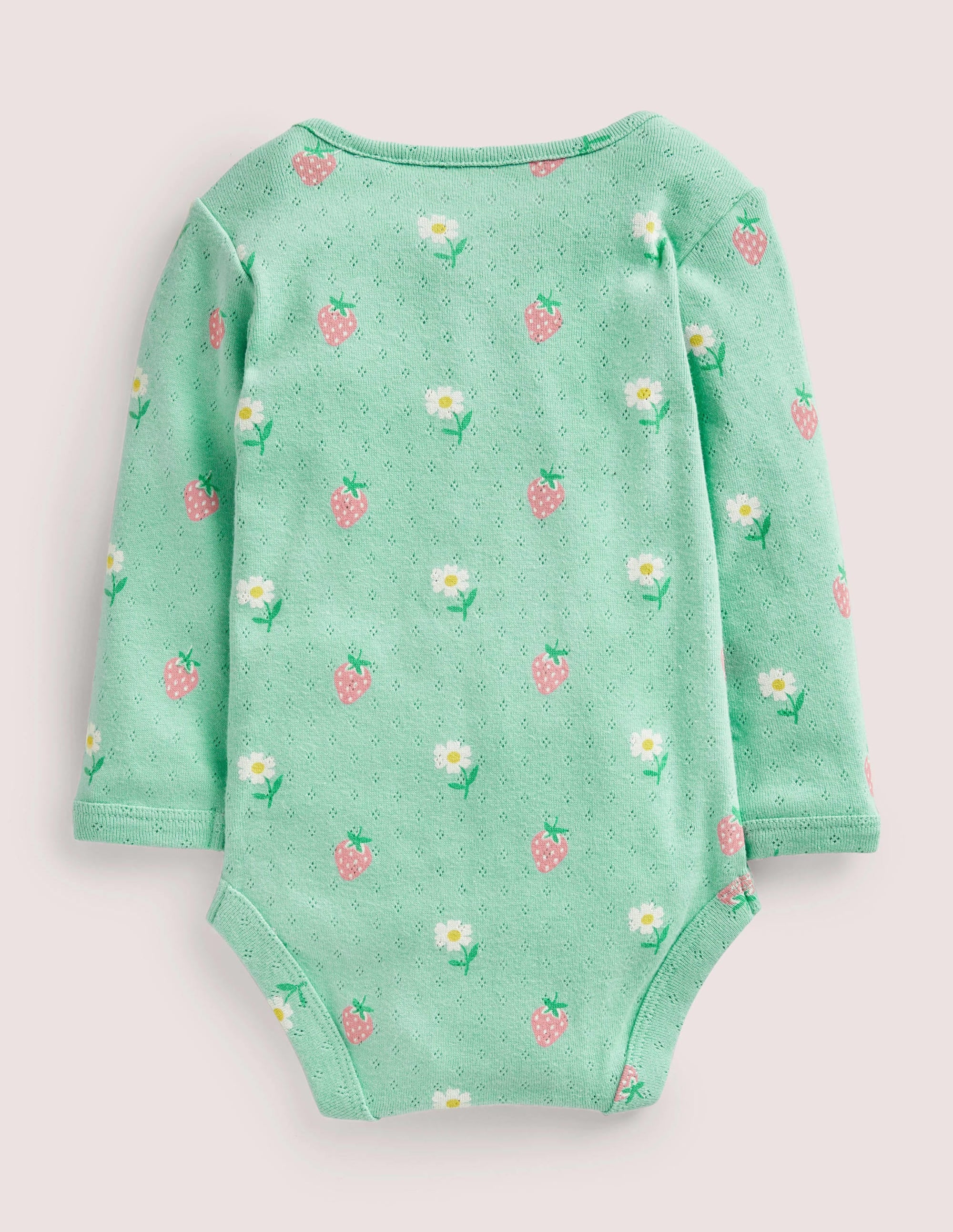 Baby Pointelle Body-Green Daisies/Strawberries - Image 2