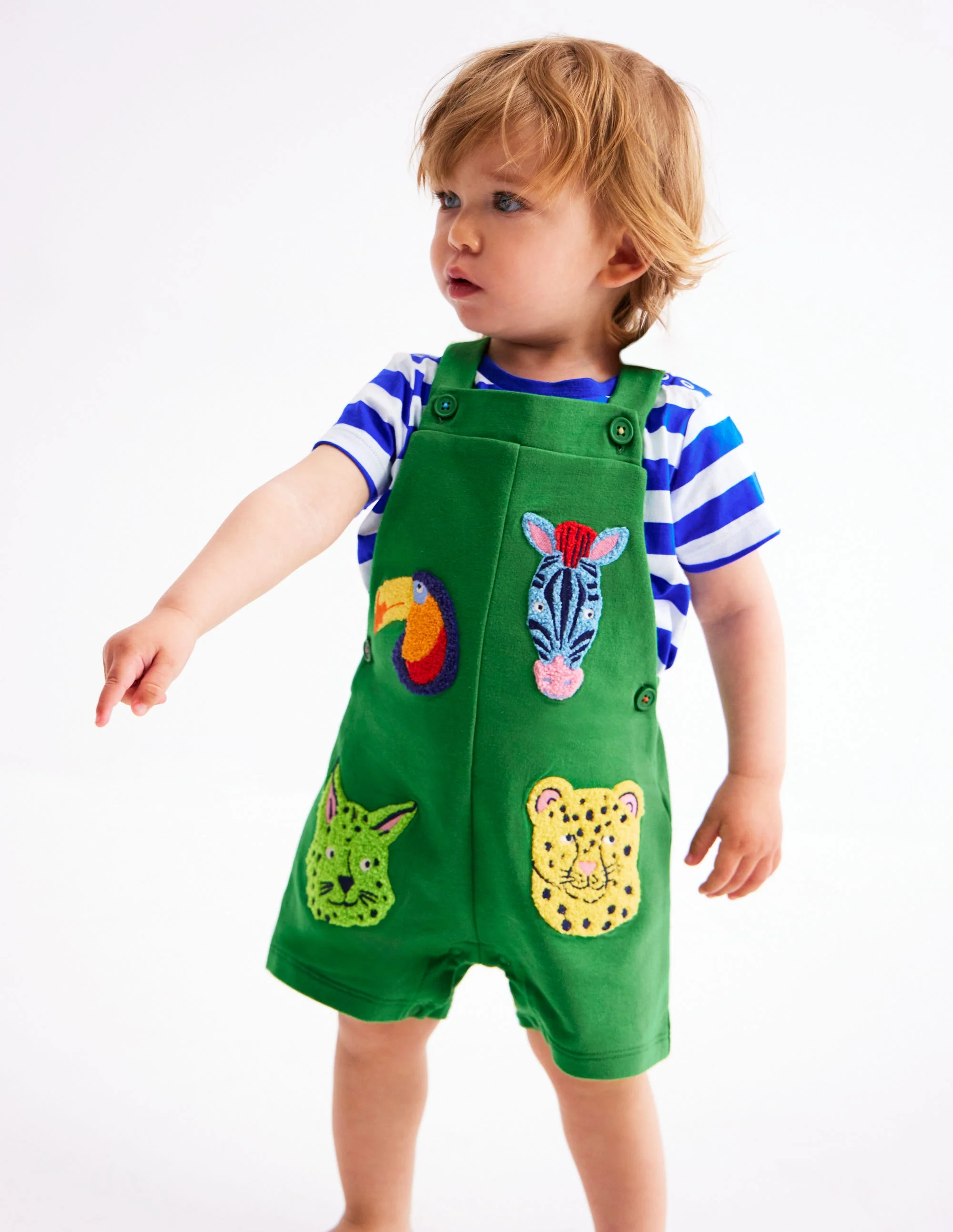 Boucle Jersey Overalls Set-Green Jungle Animals - Image 2