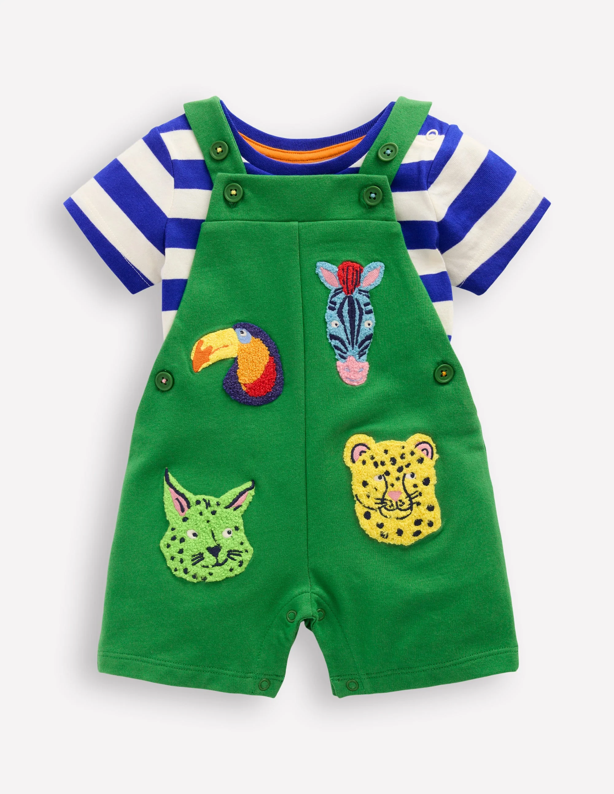 Boucle Jersey Overalls Set-Green Jungle Animals - Image 4