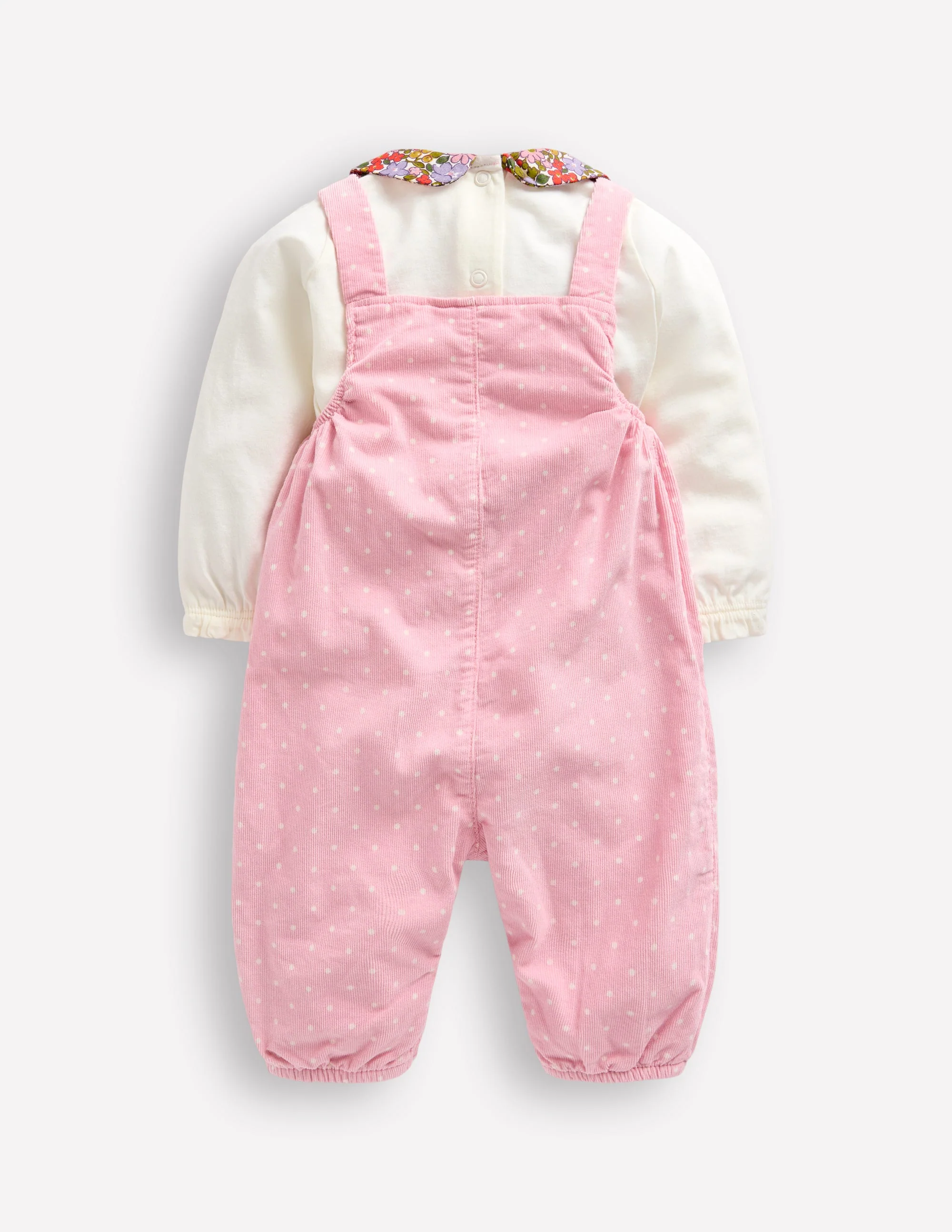 Cord Dungaree Set-Almond Pink Pin Spot Bunny - Image 2