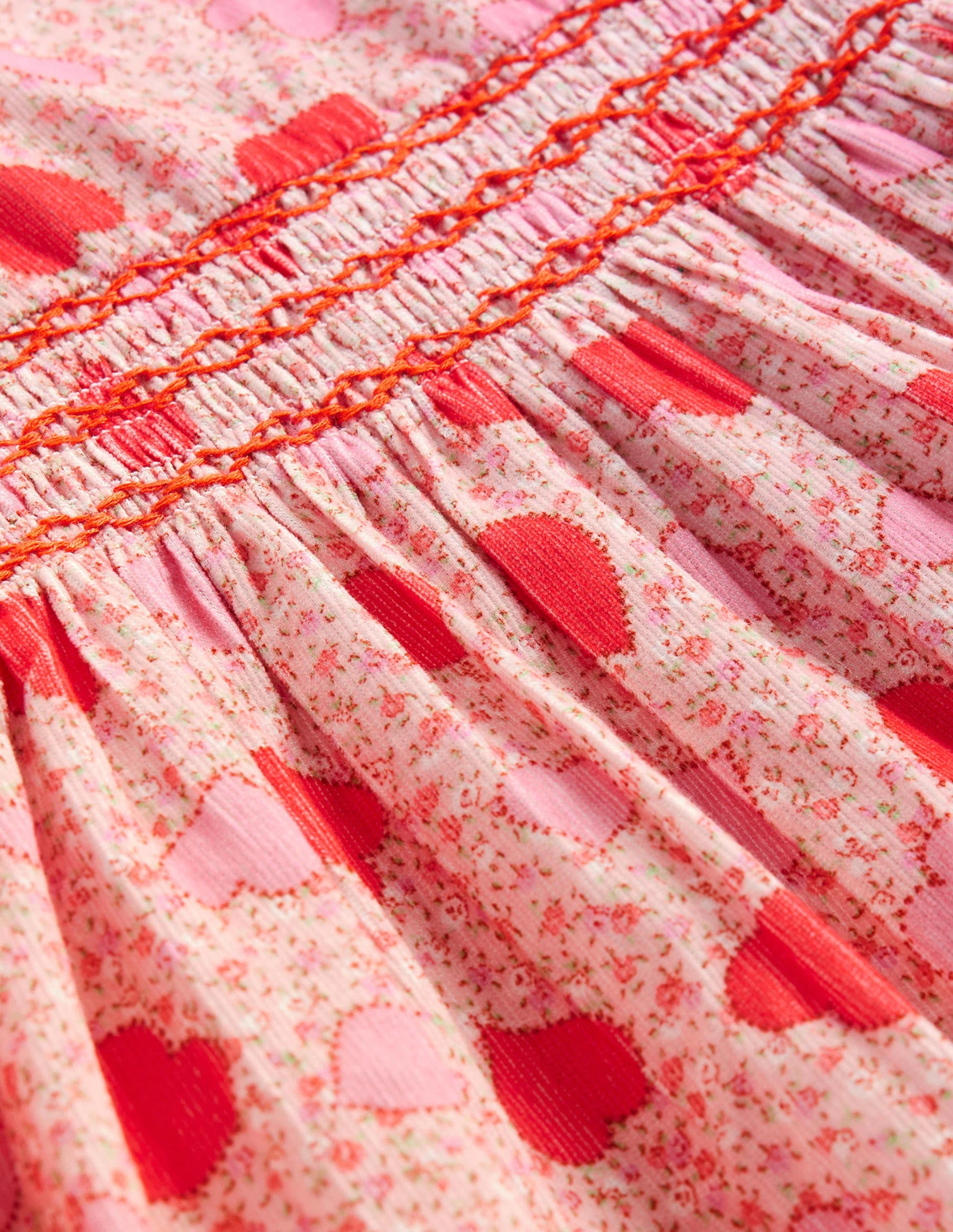 Cord Smocked Dress-Ballet Pink Heart Floral - Image 3