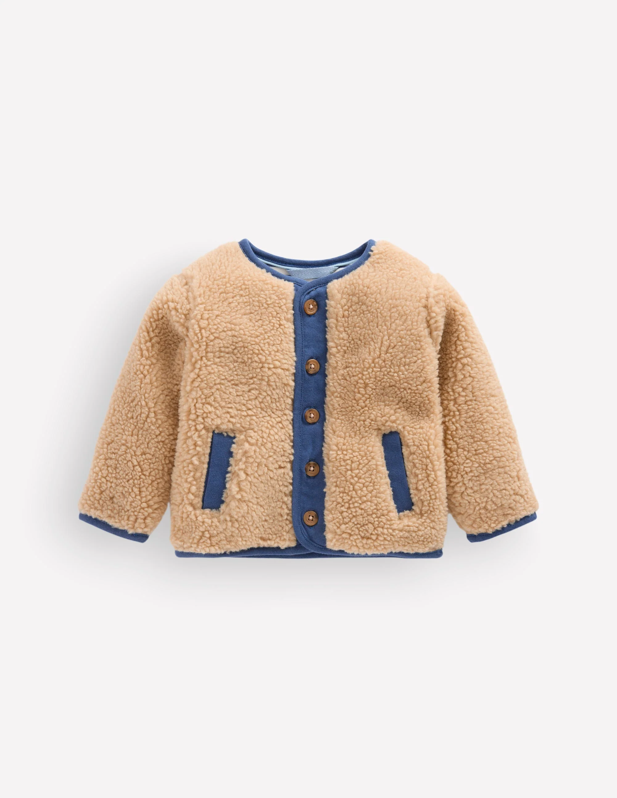 Cosy Borg Button-Down Jacket-Brown/Blue