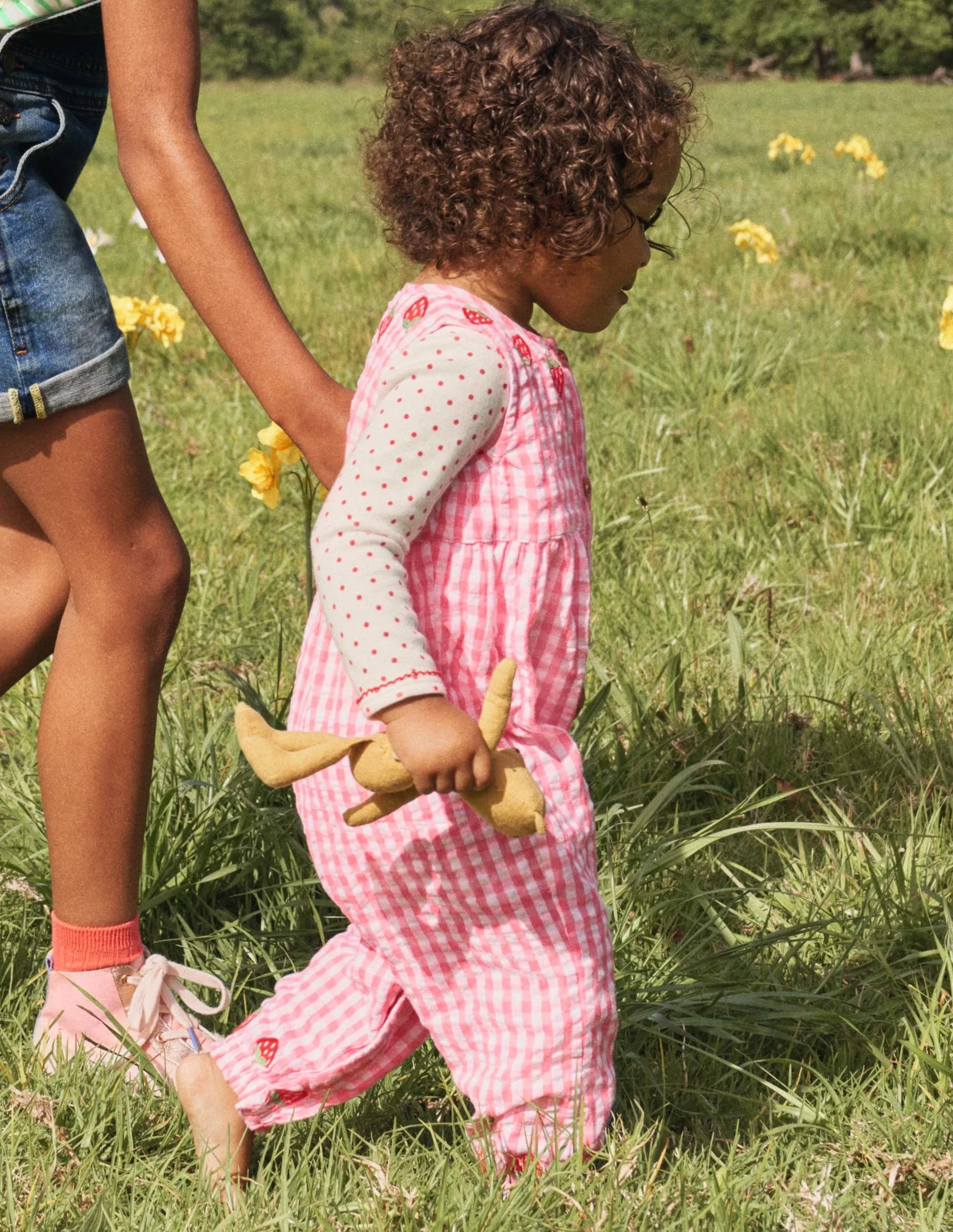 Fun Woven Romper-Pink Gingham Strawberries - Image 5
