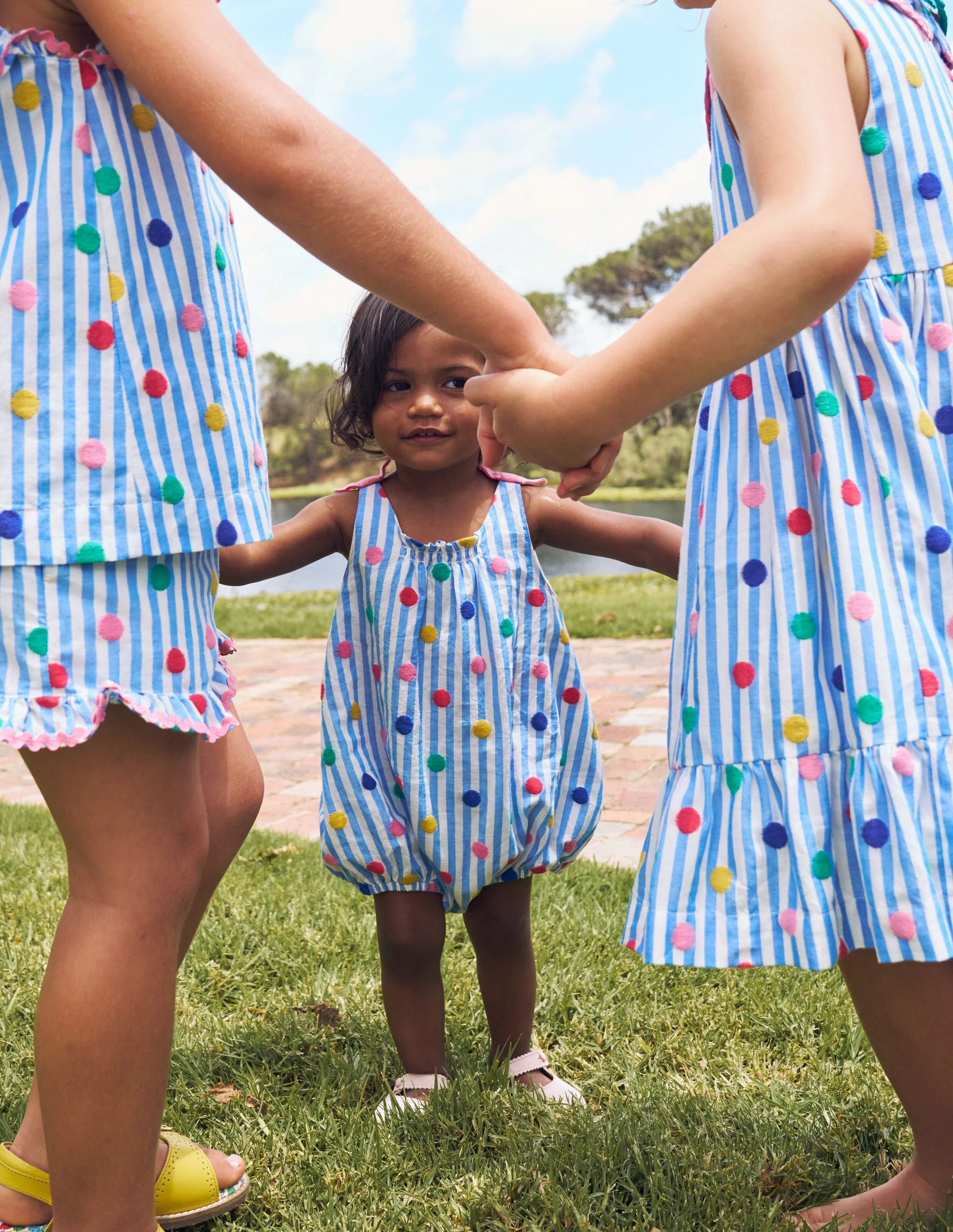 Girls Bubble Romper-Rainbow Spot Stripe - Image 4