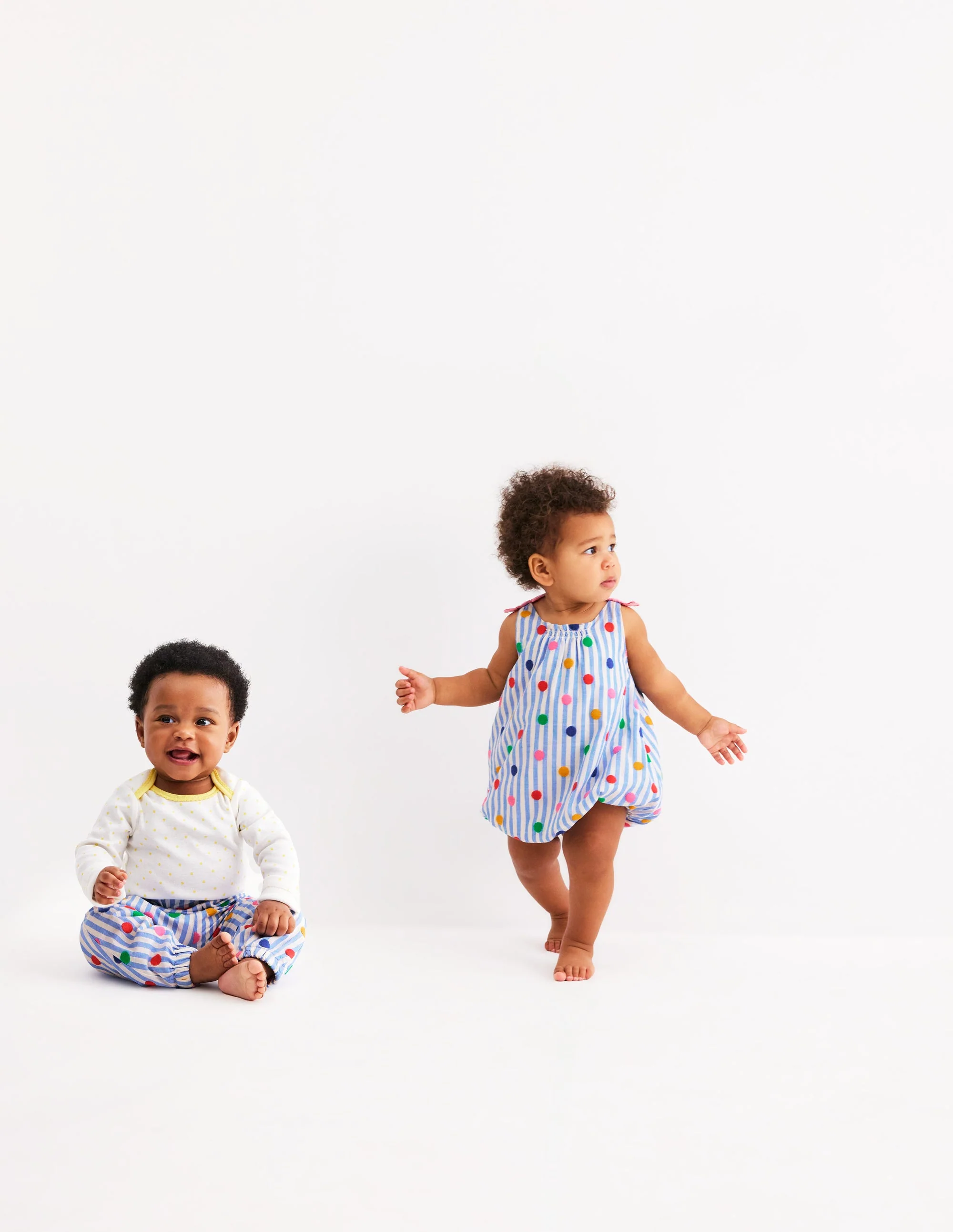 Girls Bubble Romper-Rainbow Spot Stripe - Image 6