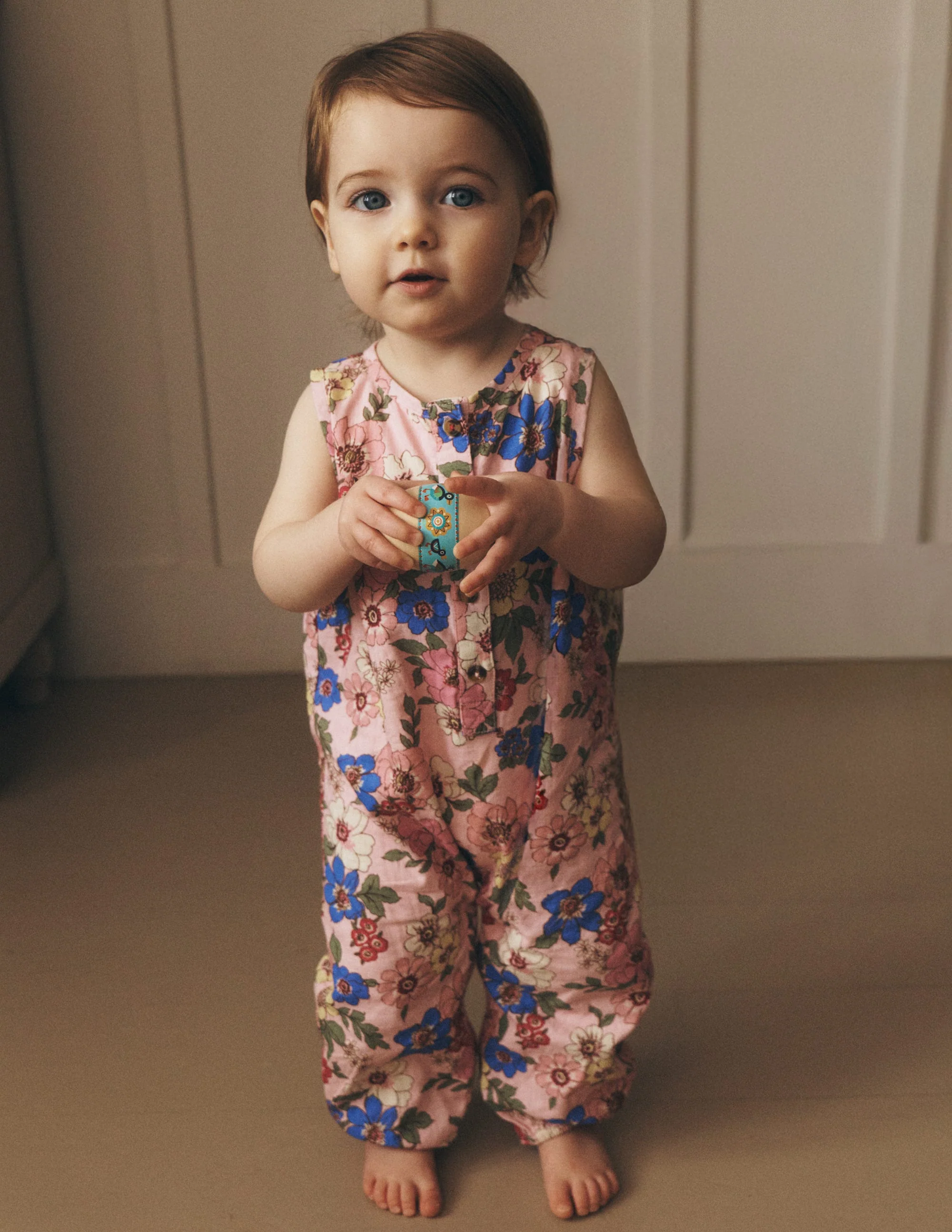 Girls Button Down Romper-Mid Pink Floral - Image 4