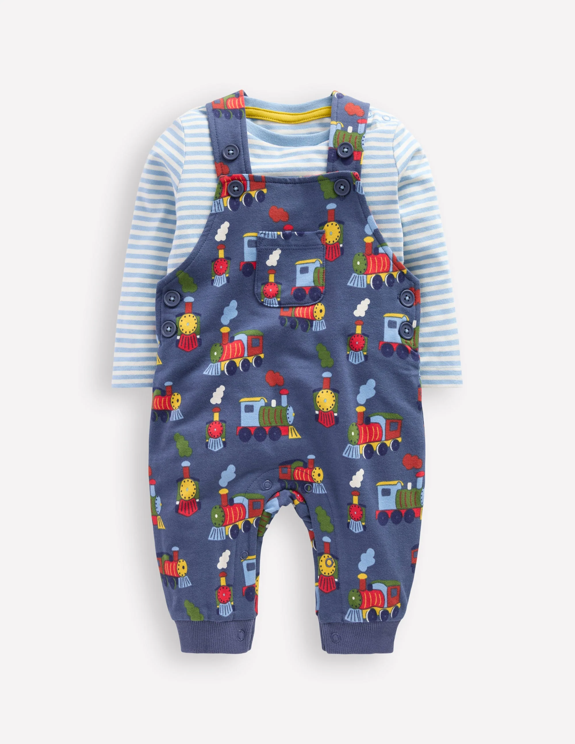 Jersey Overalls Set-Blue Marl Trains