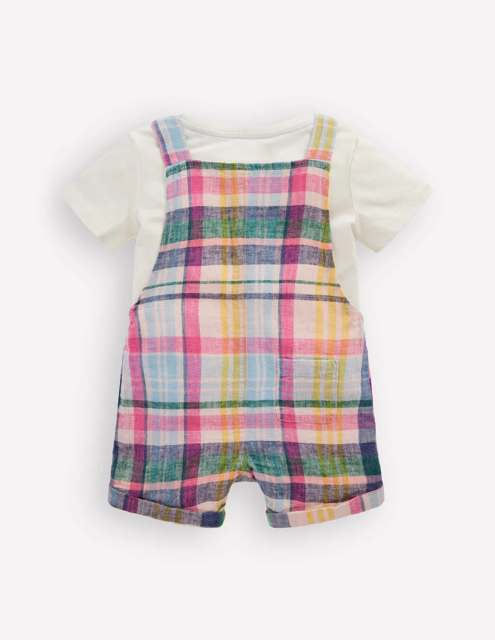 Short Woven Overalls Set-Madras Check - Image 2
