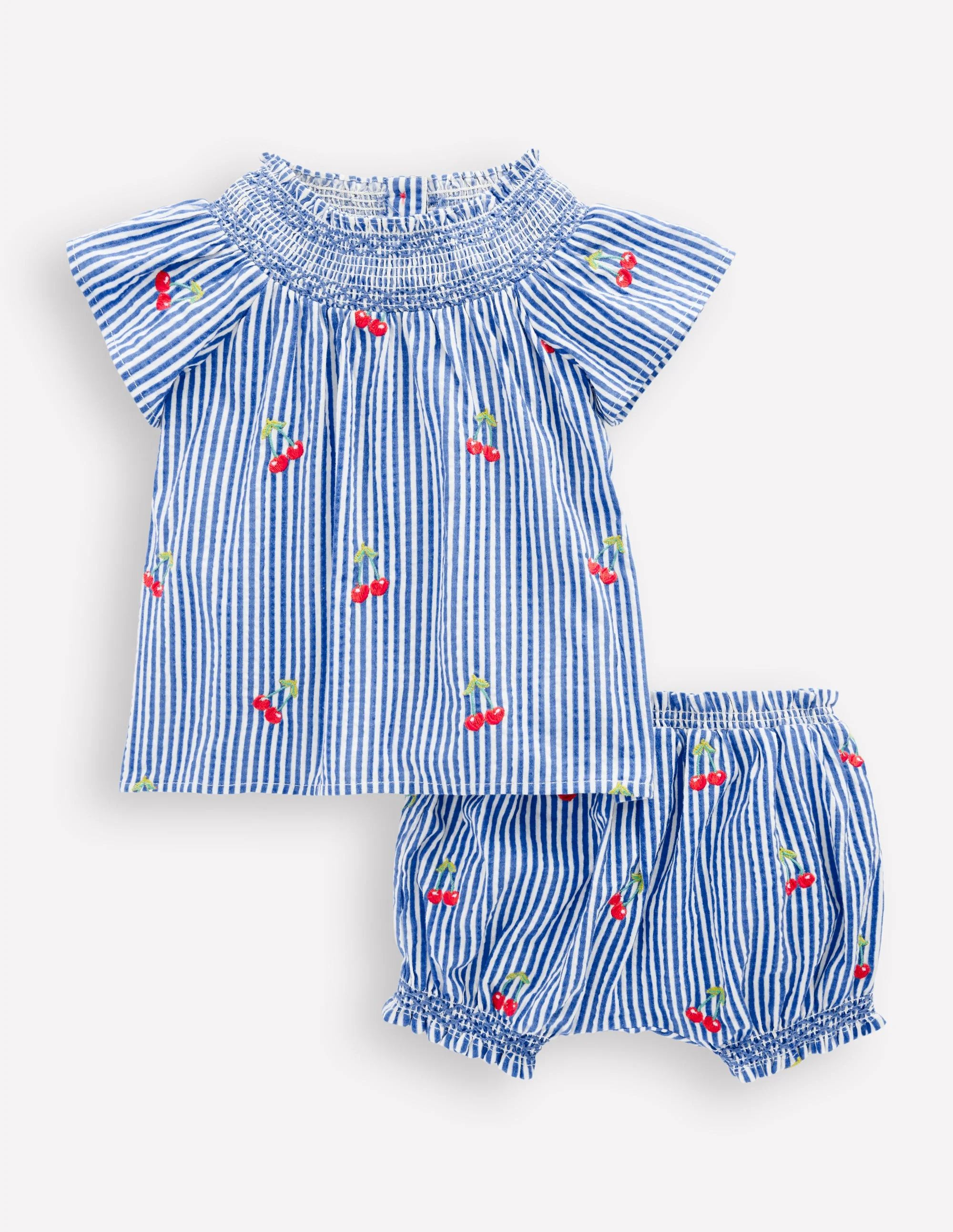 Smocked Play Set-Blue Ticking Cherries