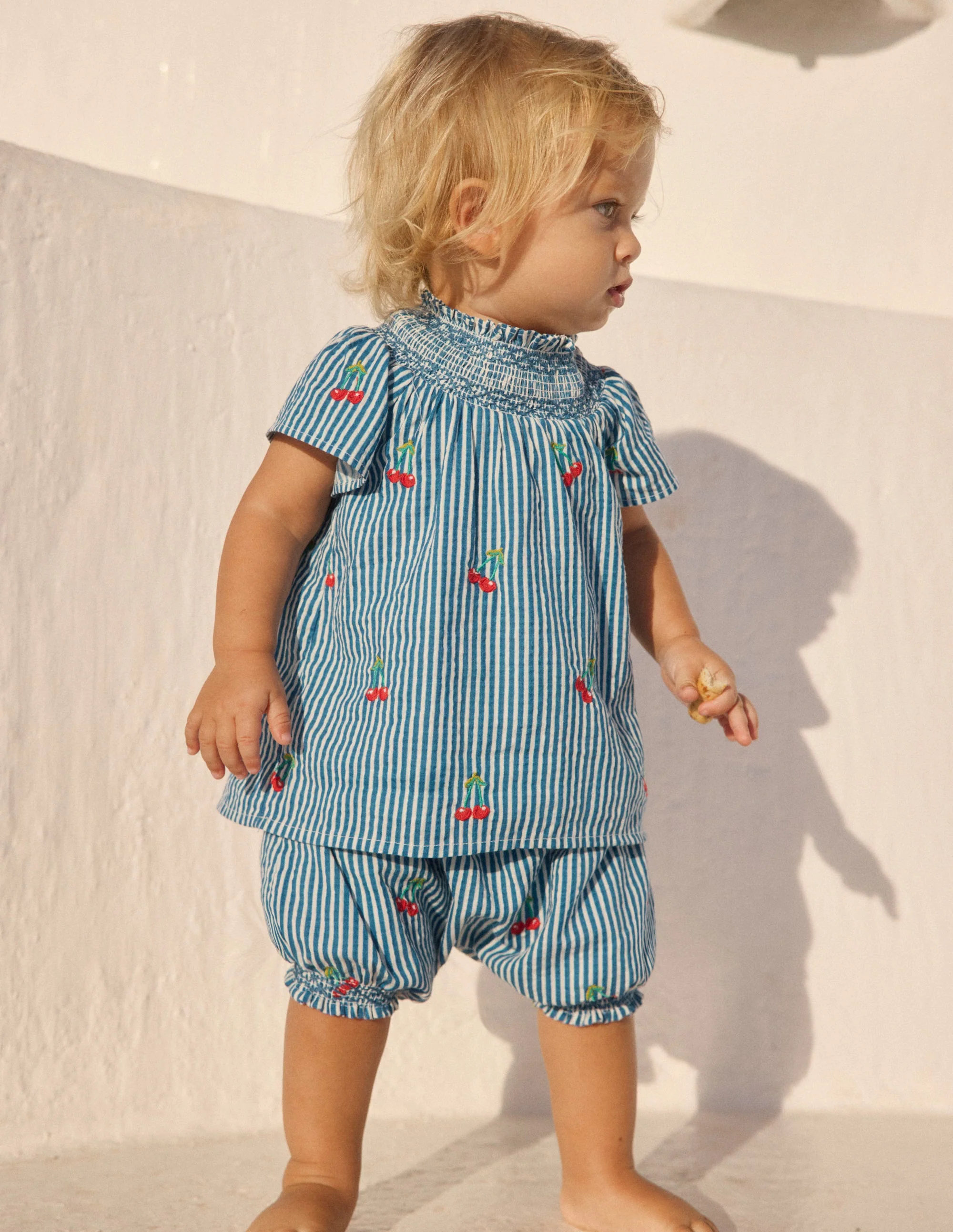 Smocked Play Set-Blue Ticking Cherries - Image 4