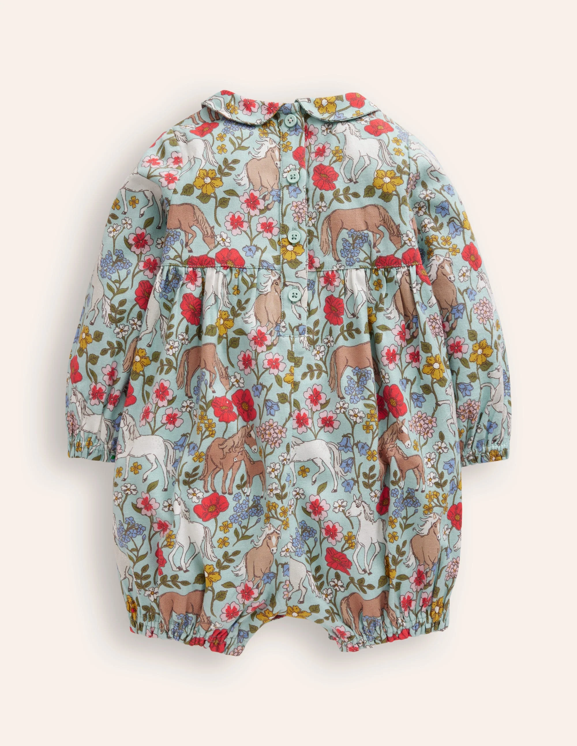 Smocked Romper-Blue Pony Floral - Image 2