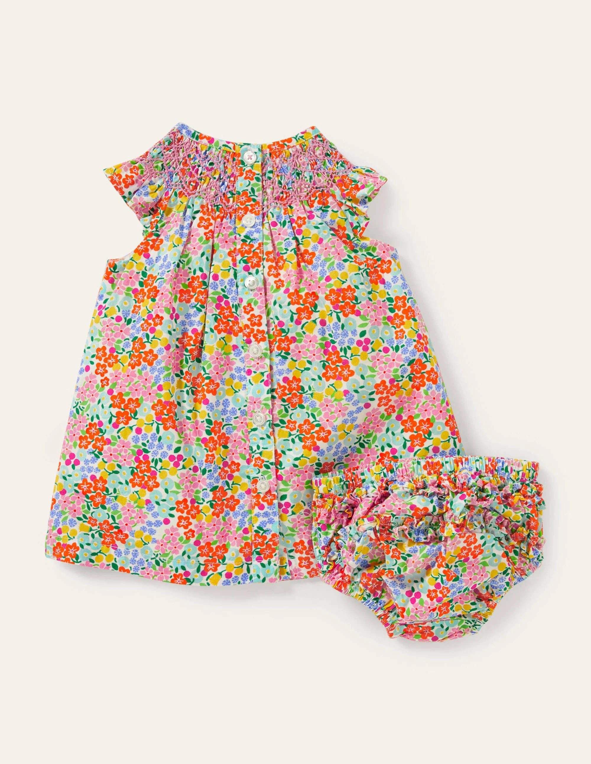 Smocked Woven Dress-Ivory Tropical Floral - Image 2