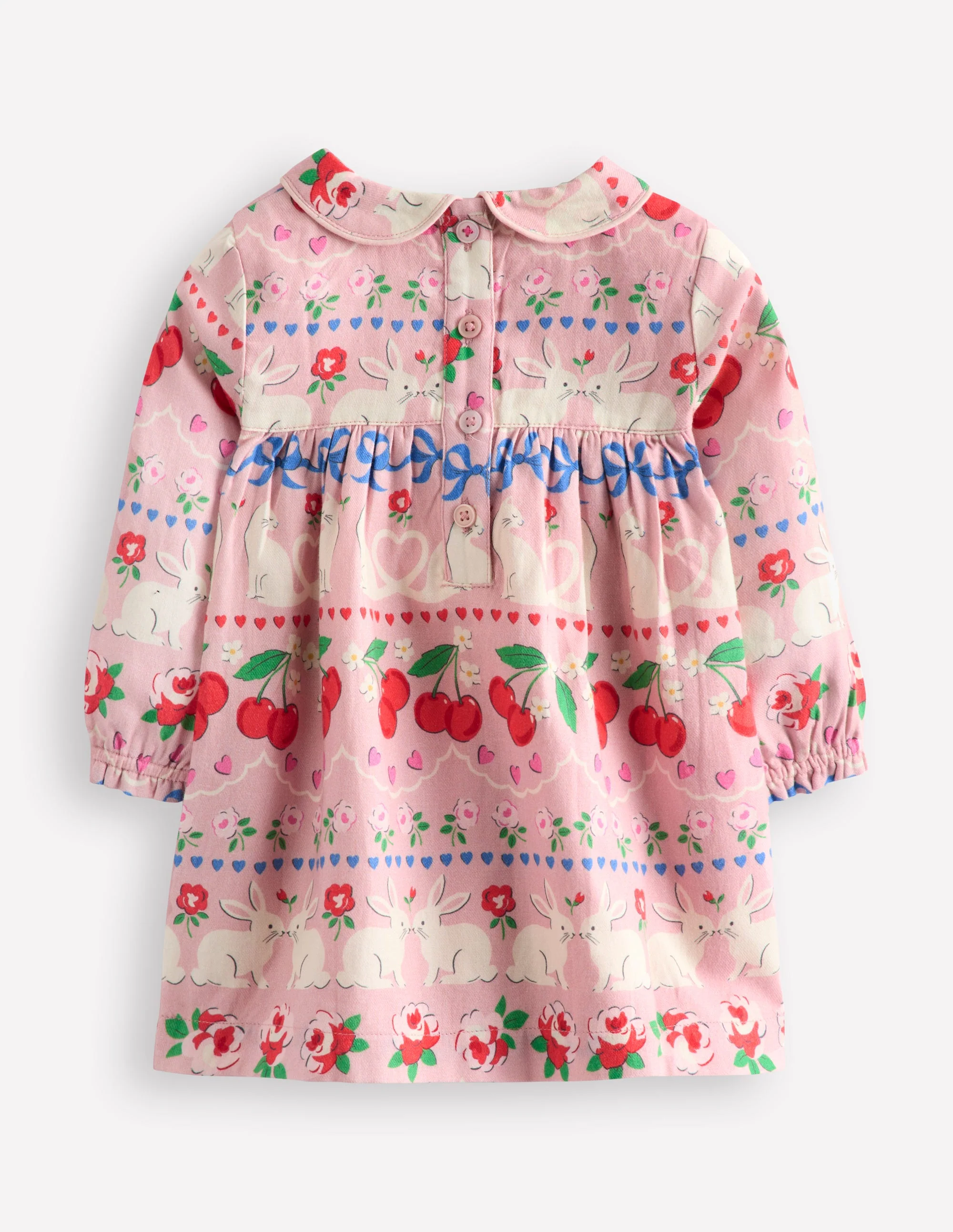 Woven Party Dress-Pink Valentines Bunnies - Image 2