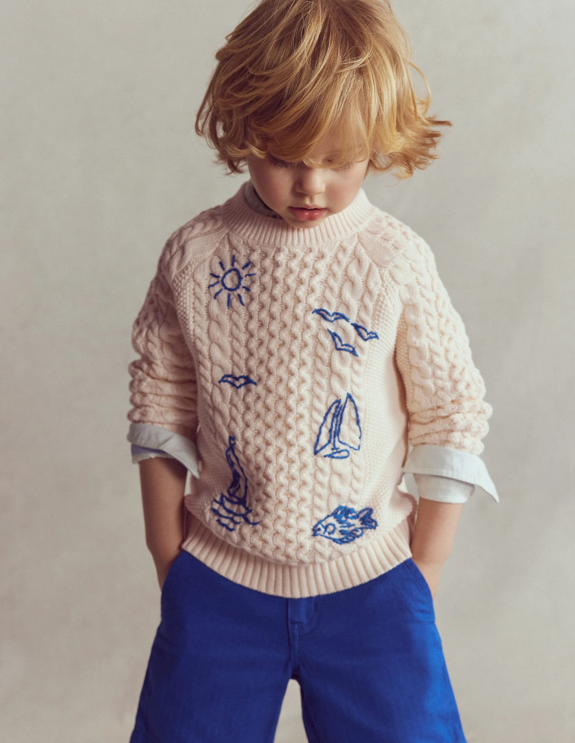 Cable Embroidered Sweater-Warm Ivory - Image 4