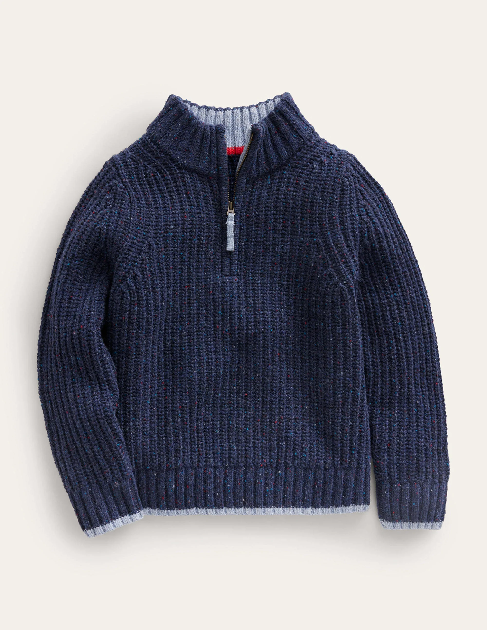 Chunky Half Zip Sweater-Navy Neps