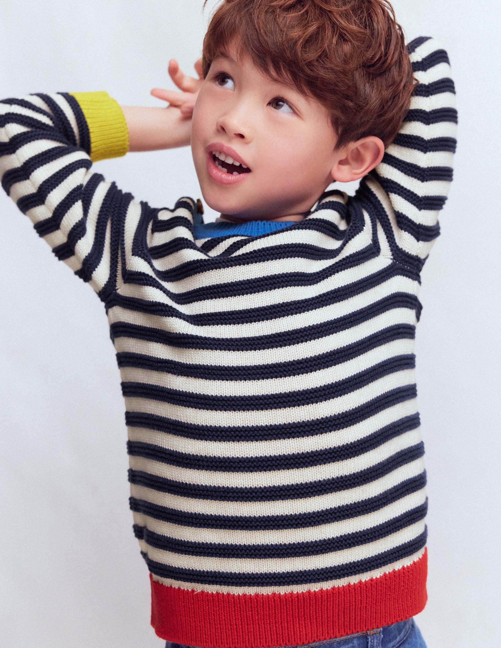 Chunky Sweater-Navy Marl and Ecru Stripe - Image 3
