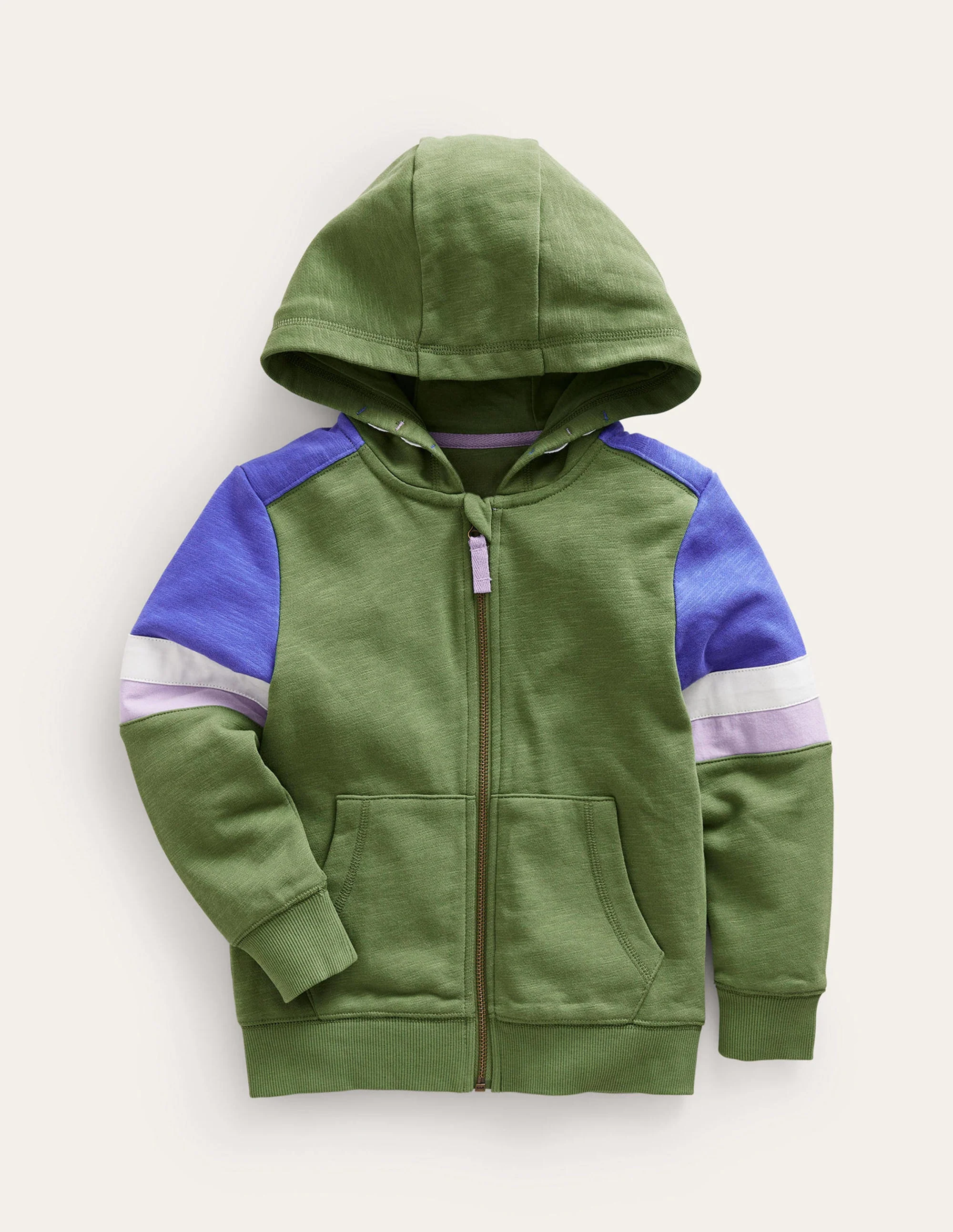Colourblock Zip Hoodie-Safari Green/Blue Heron