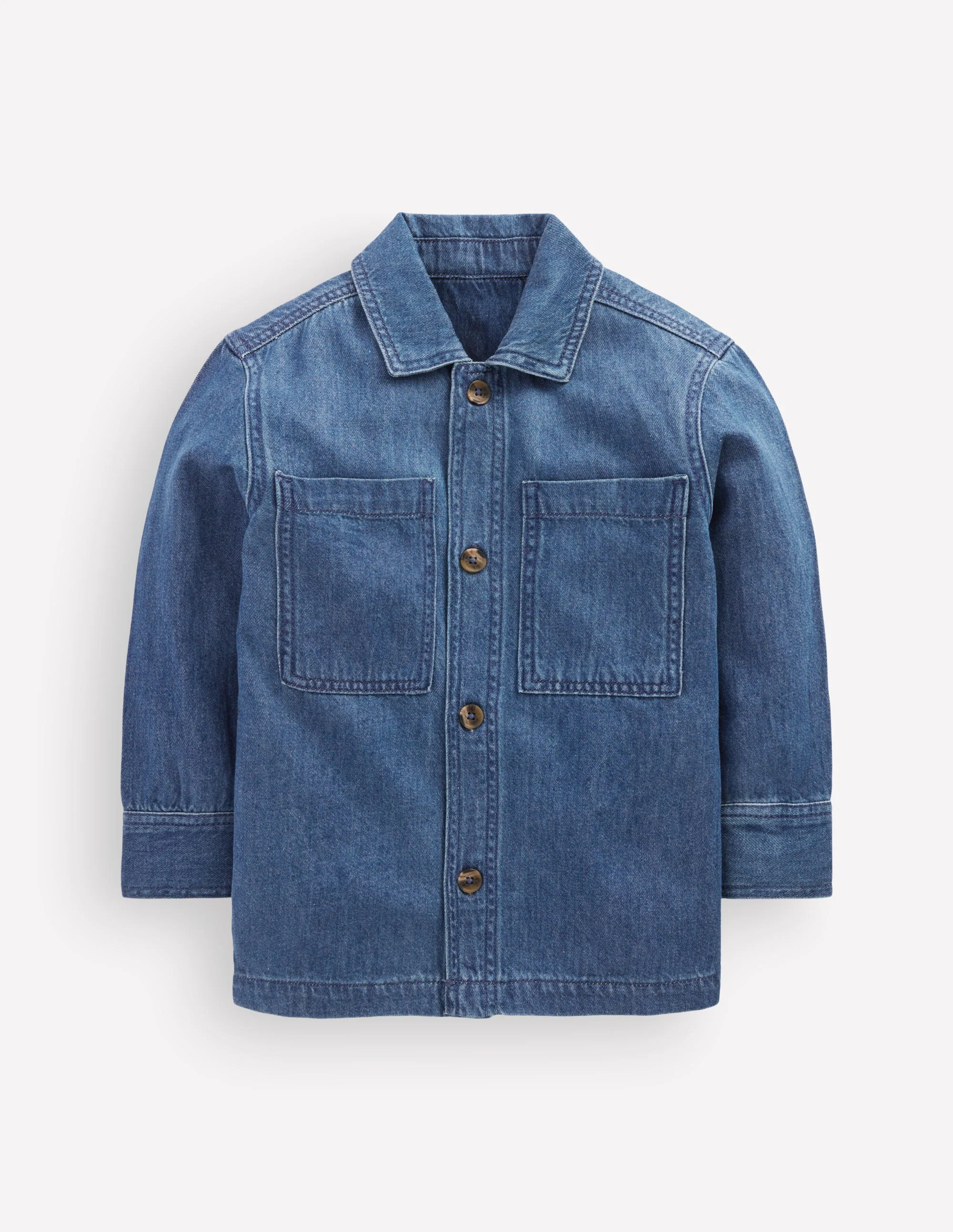 Cotton Front Pocket Overshirt-Mid Denim