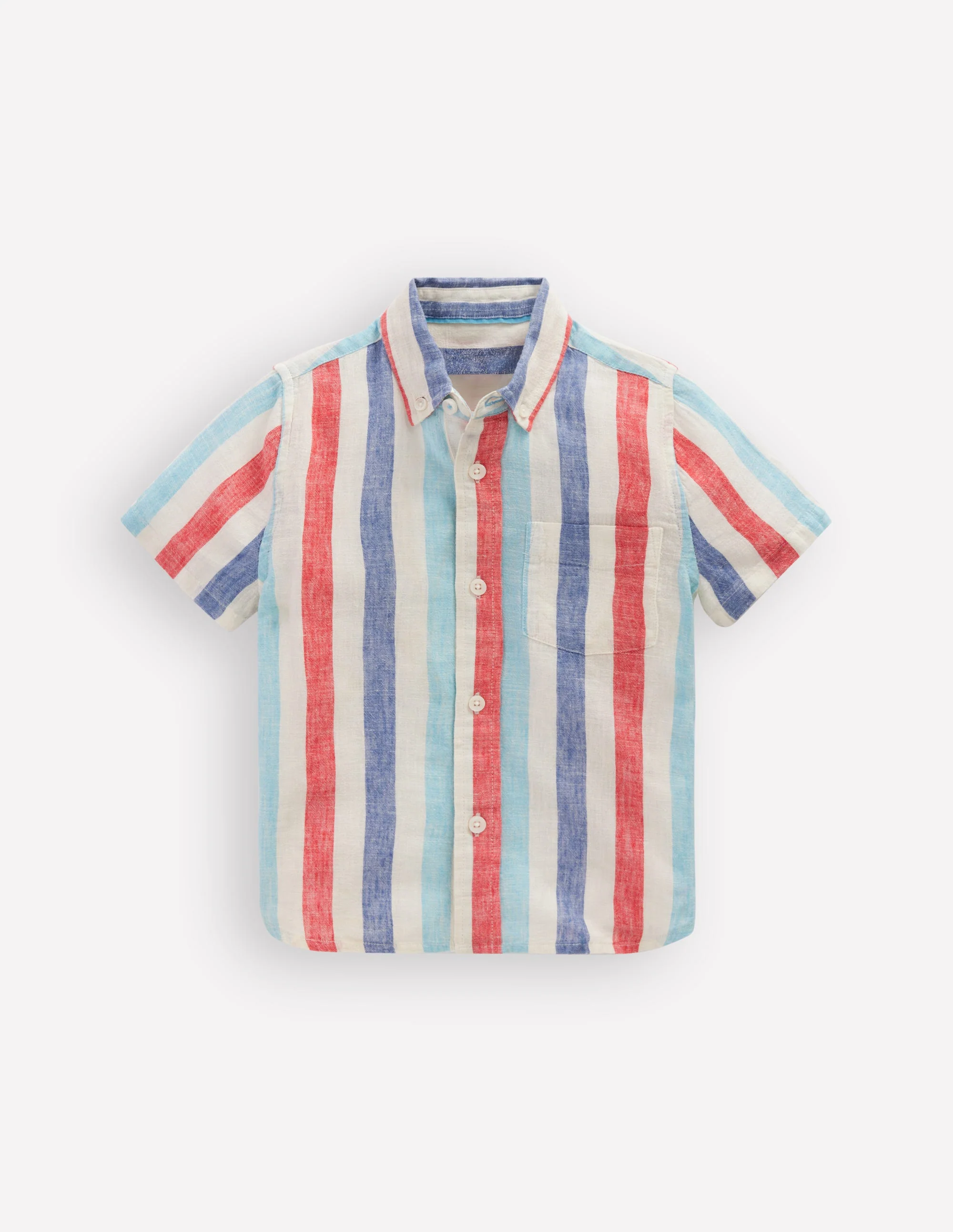 Cotton Linen Shirt-Blue and Red Stripe - Image 2
