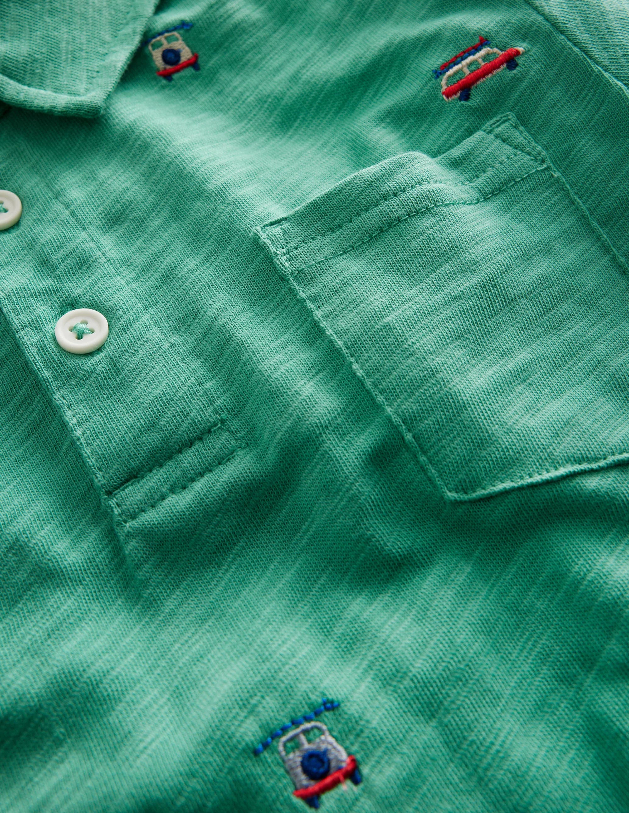 Embroidered Slubbed Polo Shirt-Green Cars - Image 3