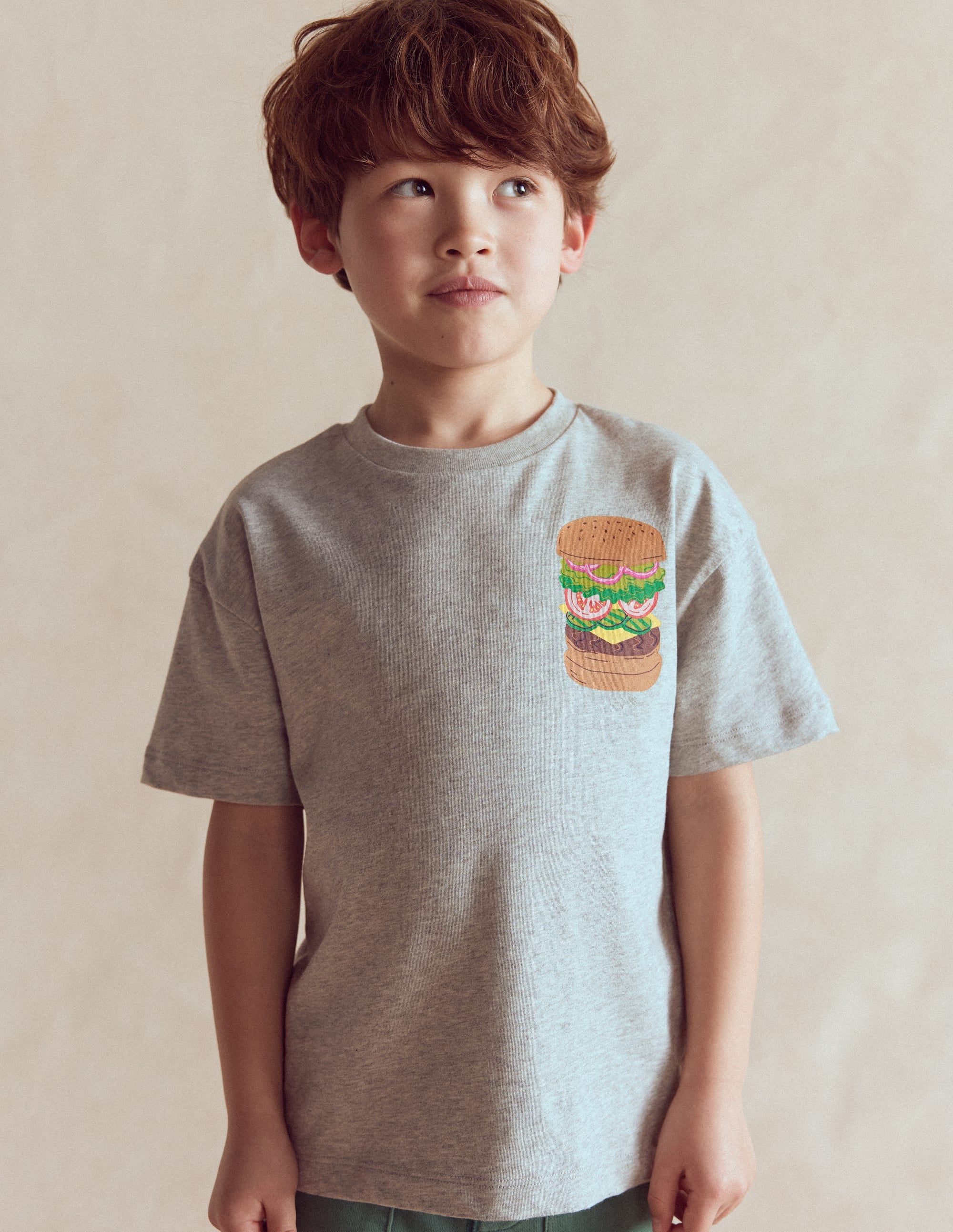 Front & Back Graphic T-shirt-Grey Marl Hamburger