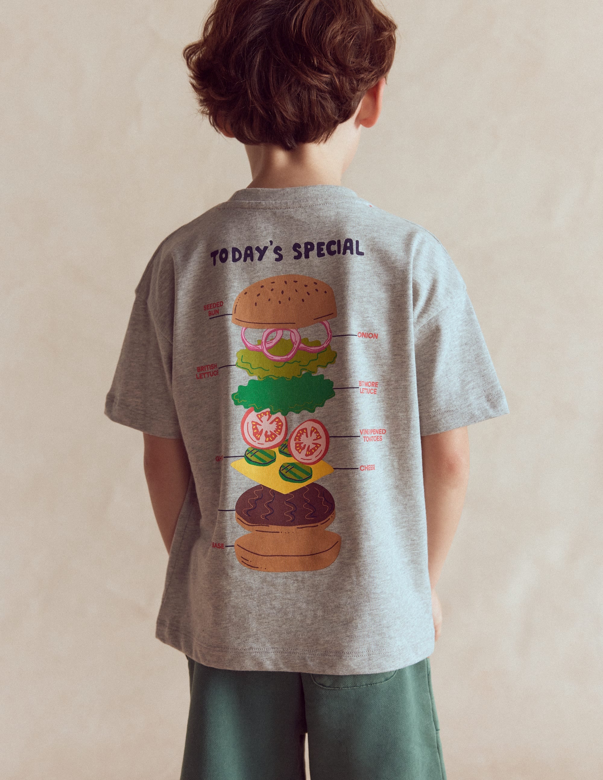 Front & Back Graphic T-shirt-Grey Marl Hamburger - Image 2