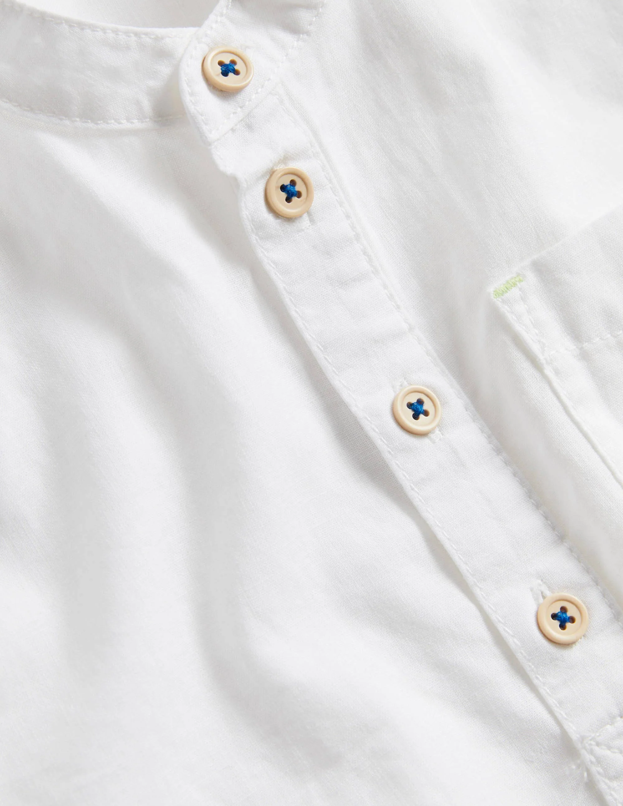 Linen Cotton Grandad Shirt-White - Image 3