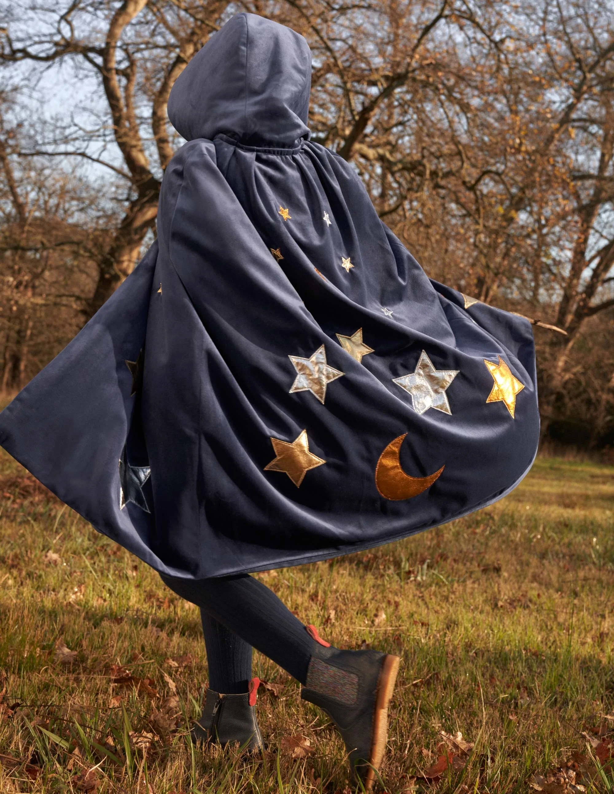 Navy Embroidered Stars Velvet Halloween Cape-College Navy - Image 5