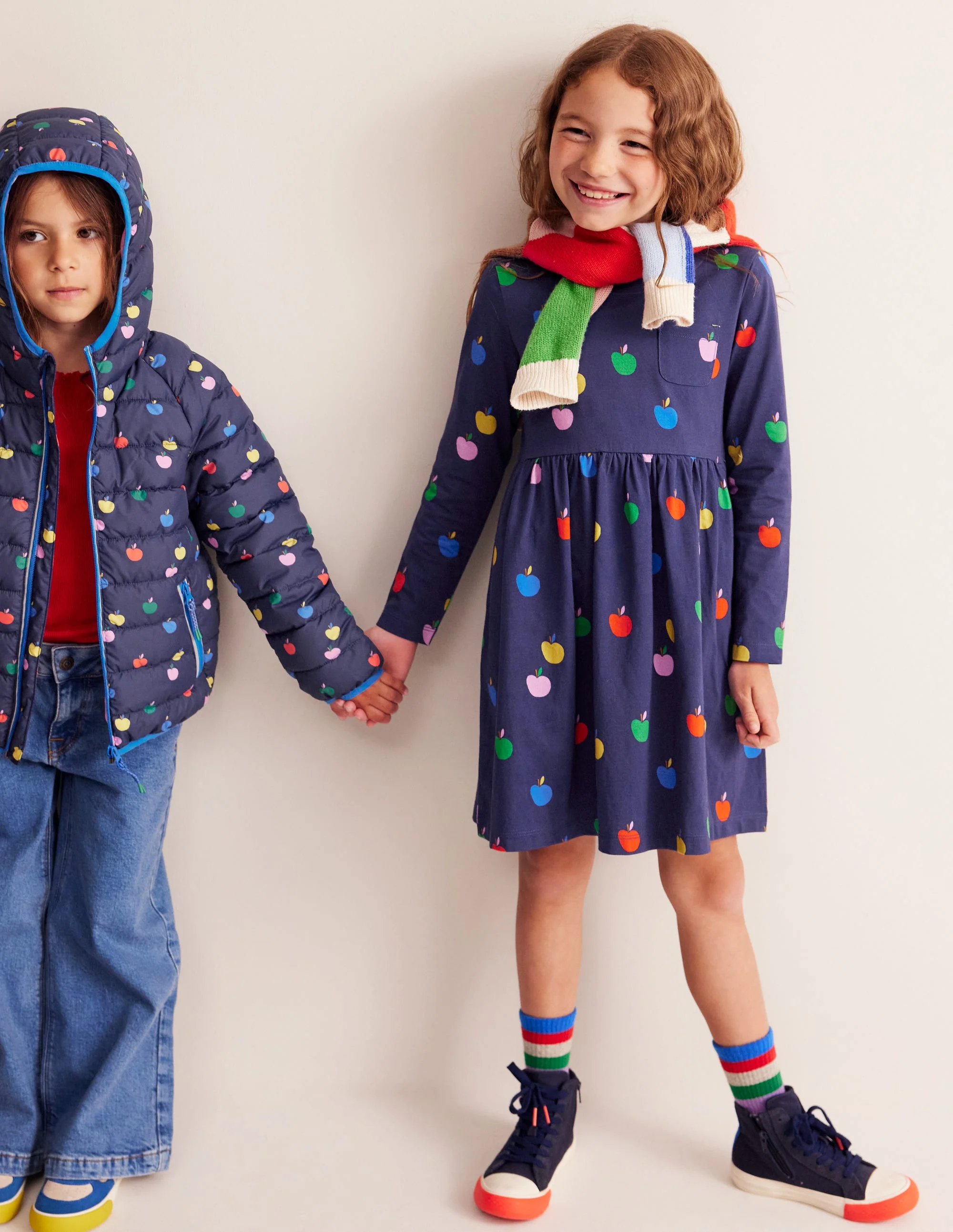 Pack-away Padded Jacket-College Navy Rainbow Apples - Image 2