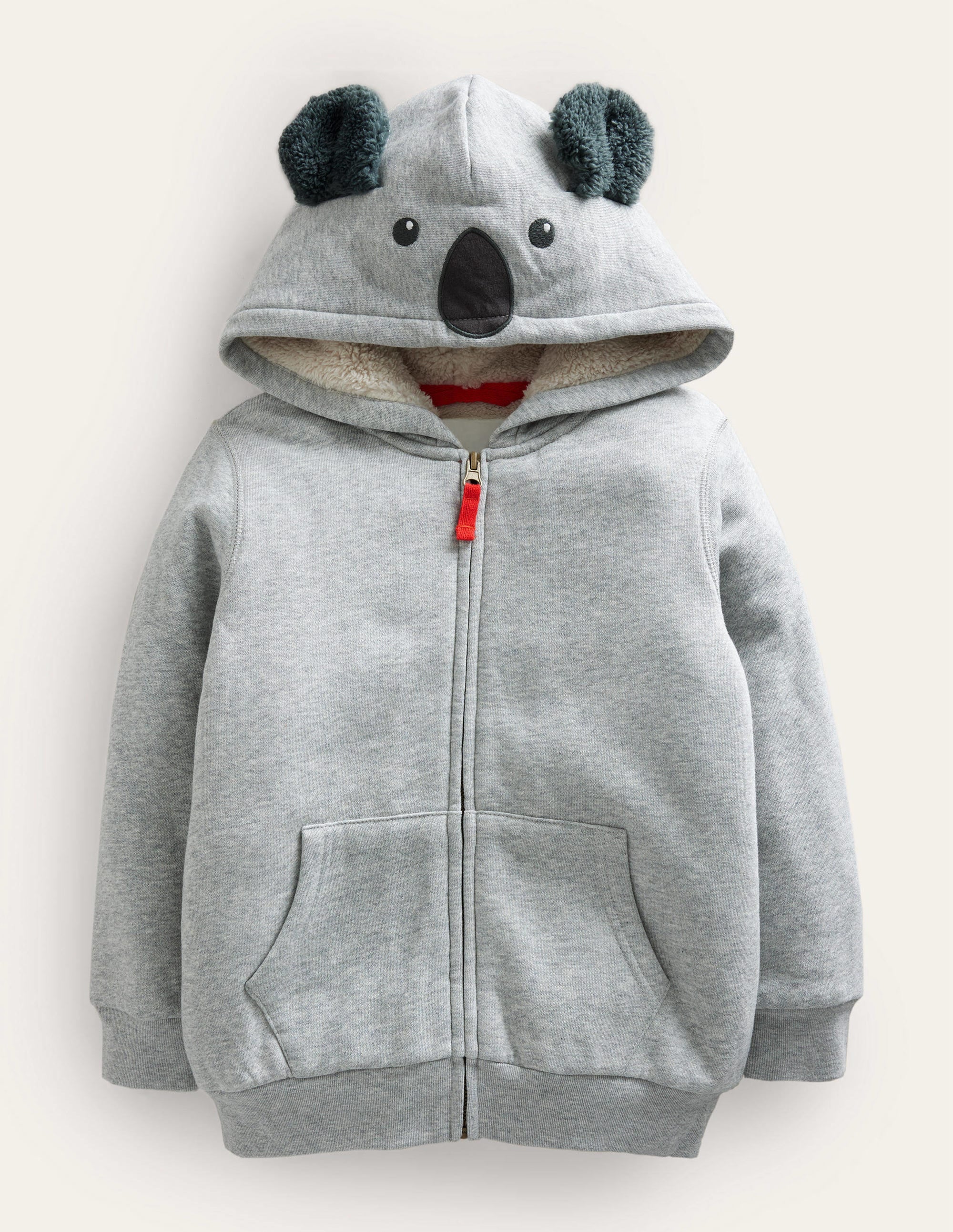 Shaggy-Lined Animal Hoodie-Grey Marl Koala