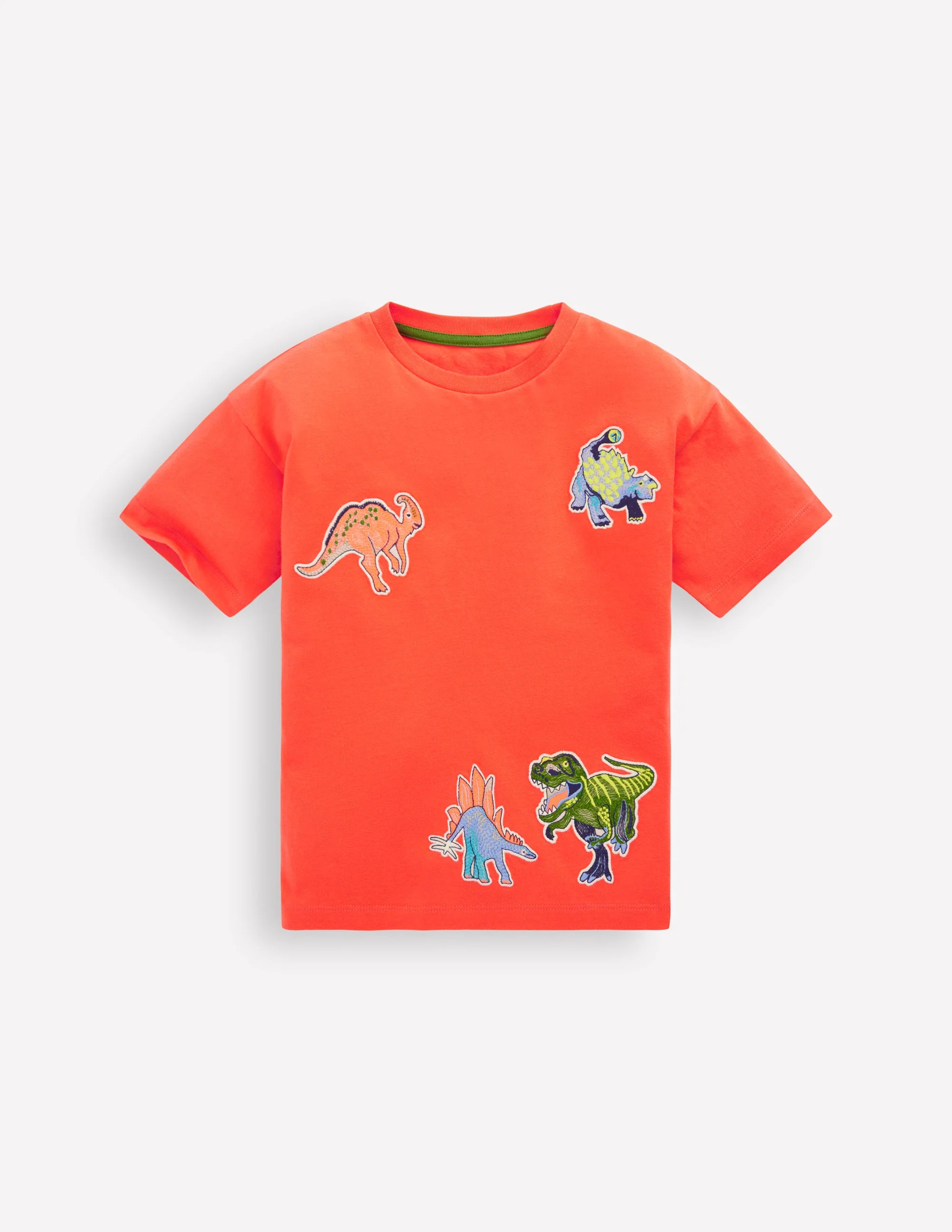 Short Sleeve Badge T-shirt-Coral Orange Dinos