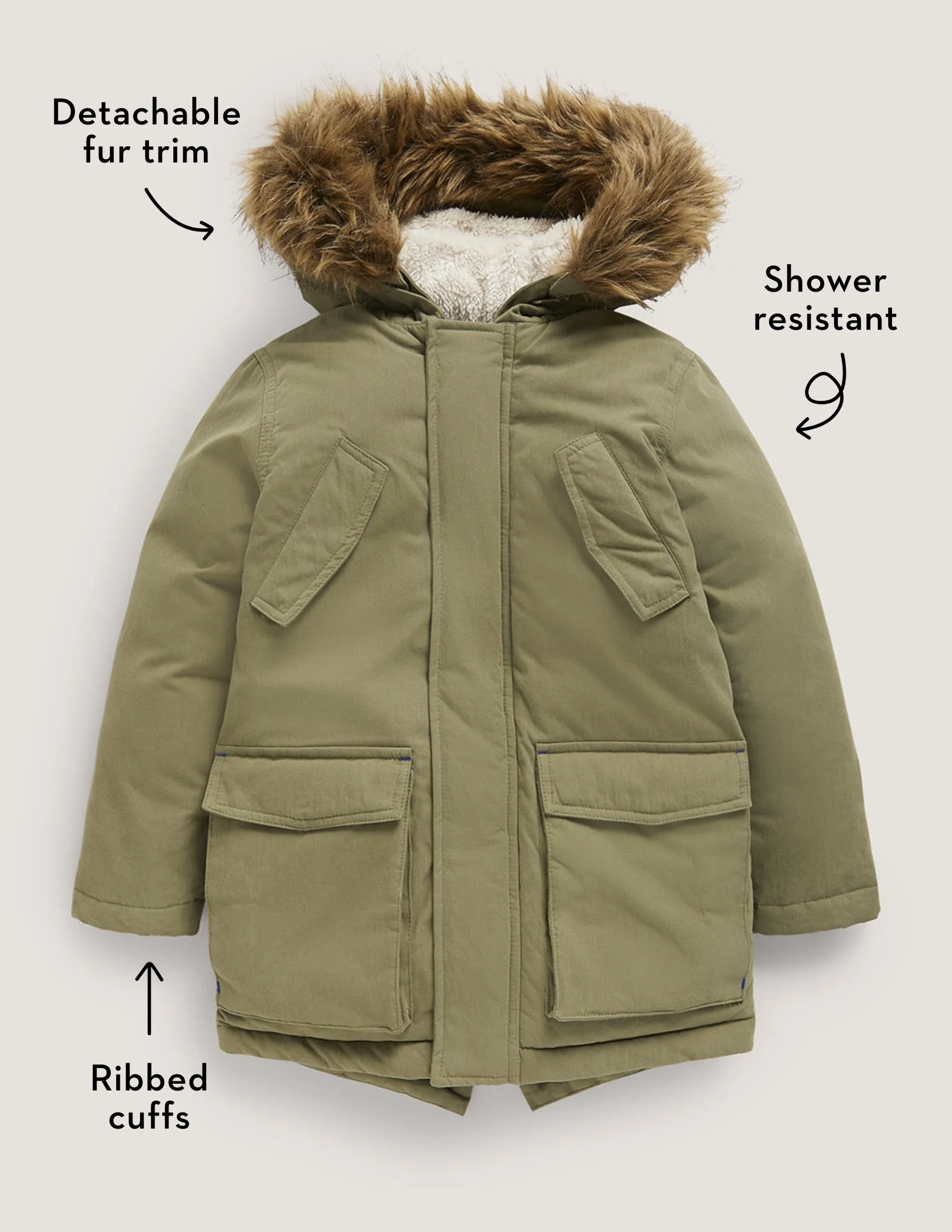 Showerproof Appliqué Parka-Army Green Space - Image 5