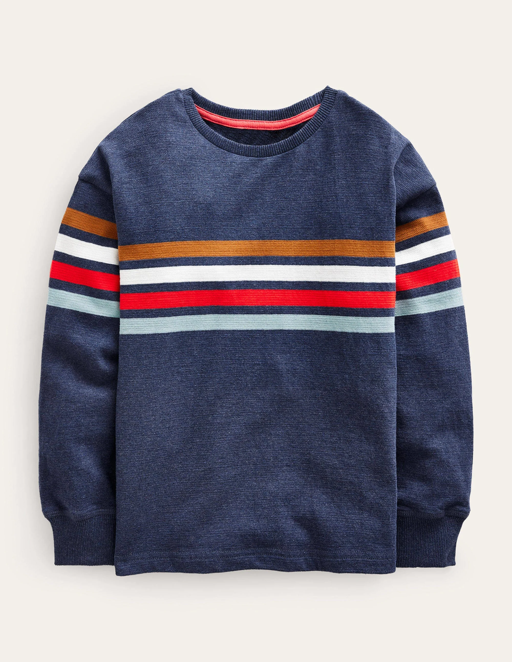 Textured Chest Stripe T-shirt-Navy Marl