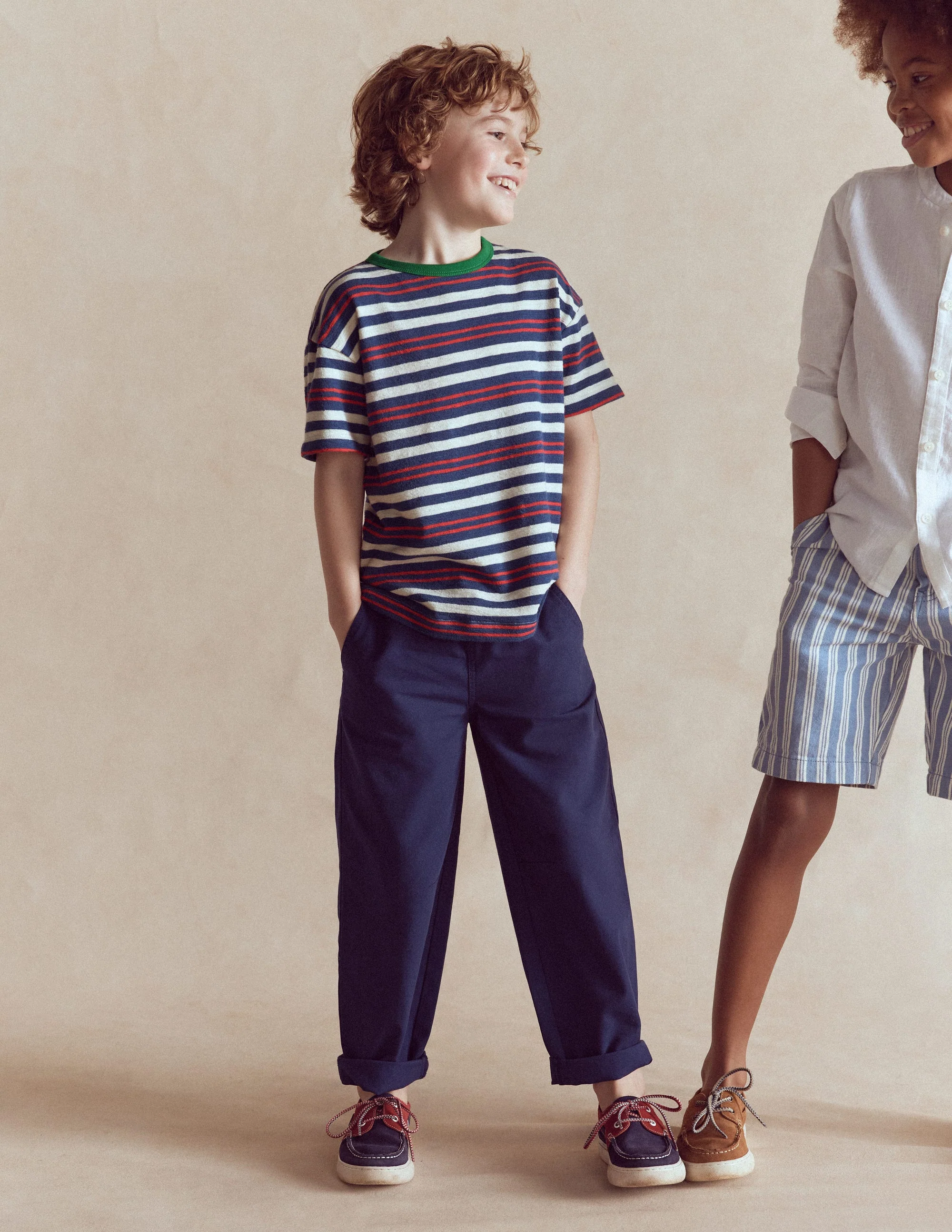 Textured Striped T-shirt-Denim Blue / Jam Red - Image 2