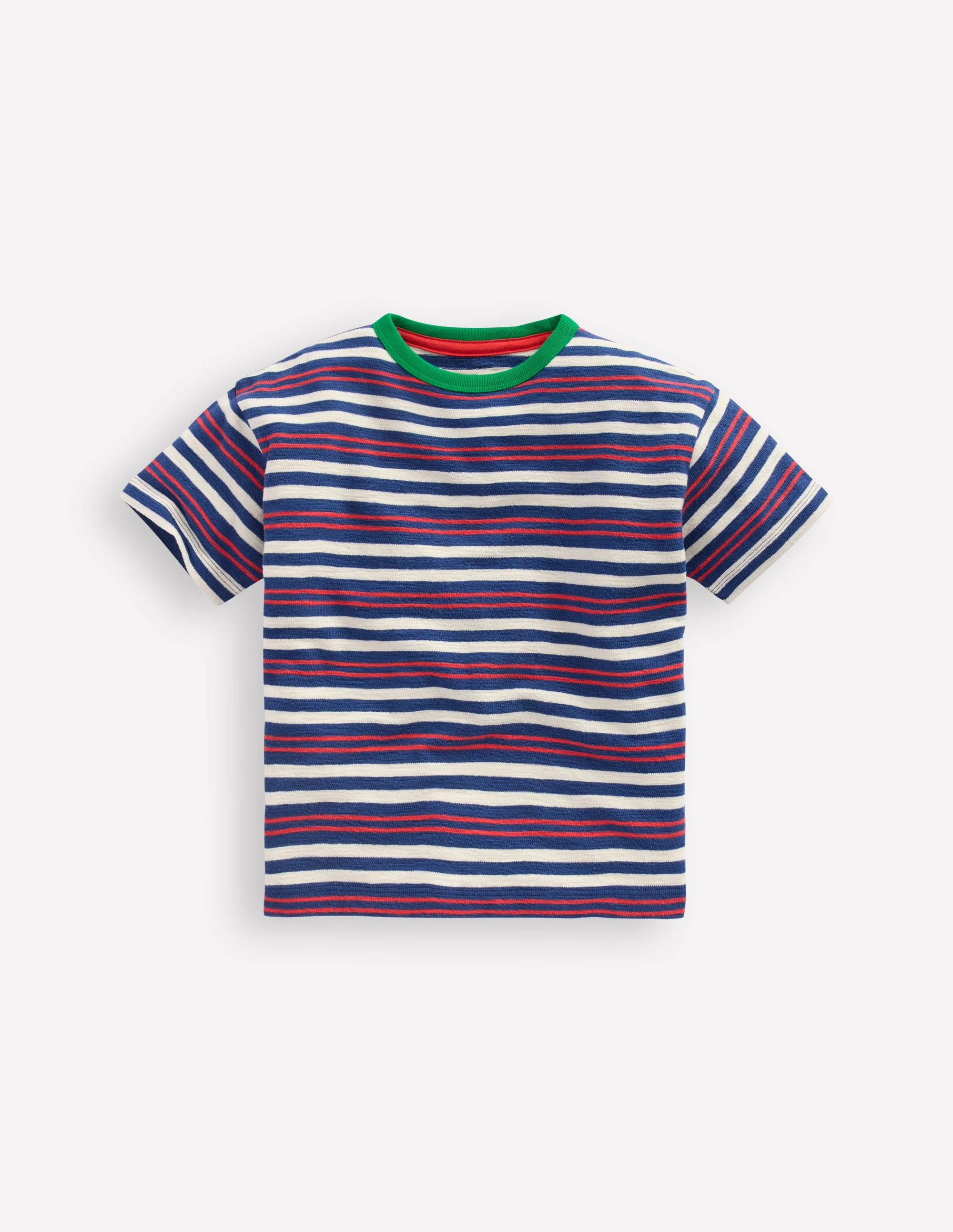 Textured Striped T-shirt-Denim Blue / Jam Red - Image 3