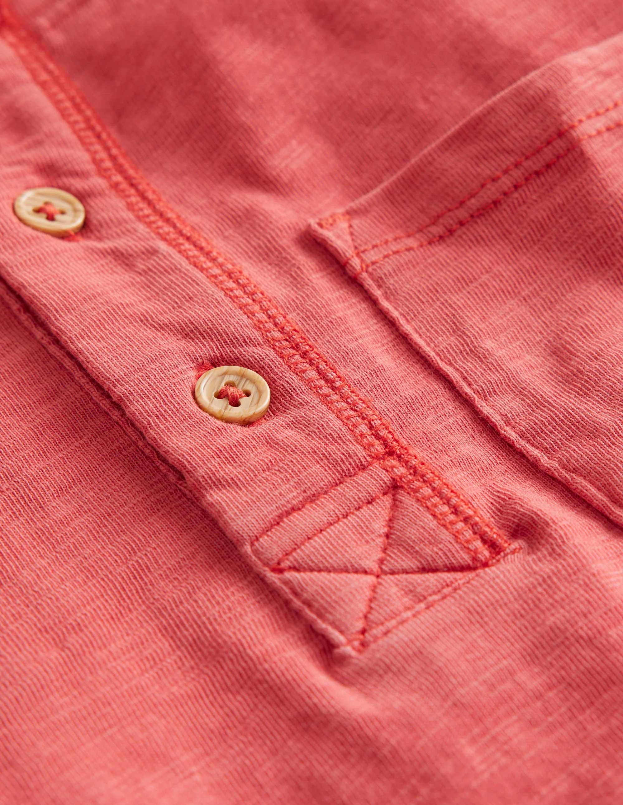 Washed Cotton Henley T-shirt-Peppadew Red - Image 3