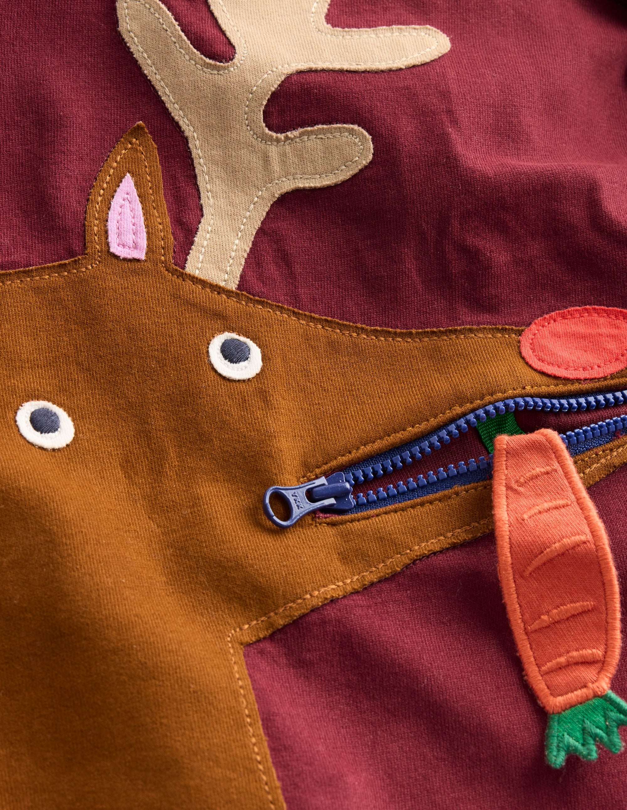 Zip Detail Appliqué T-shirt-Port Reindeer - Image 3