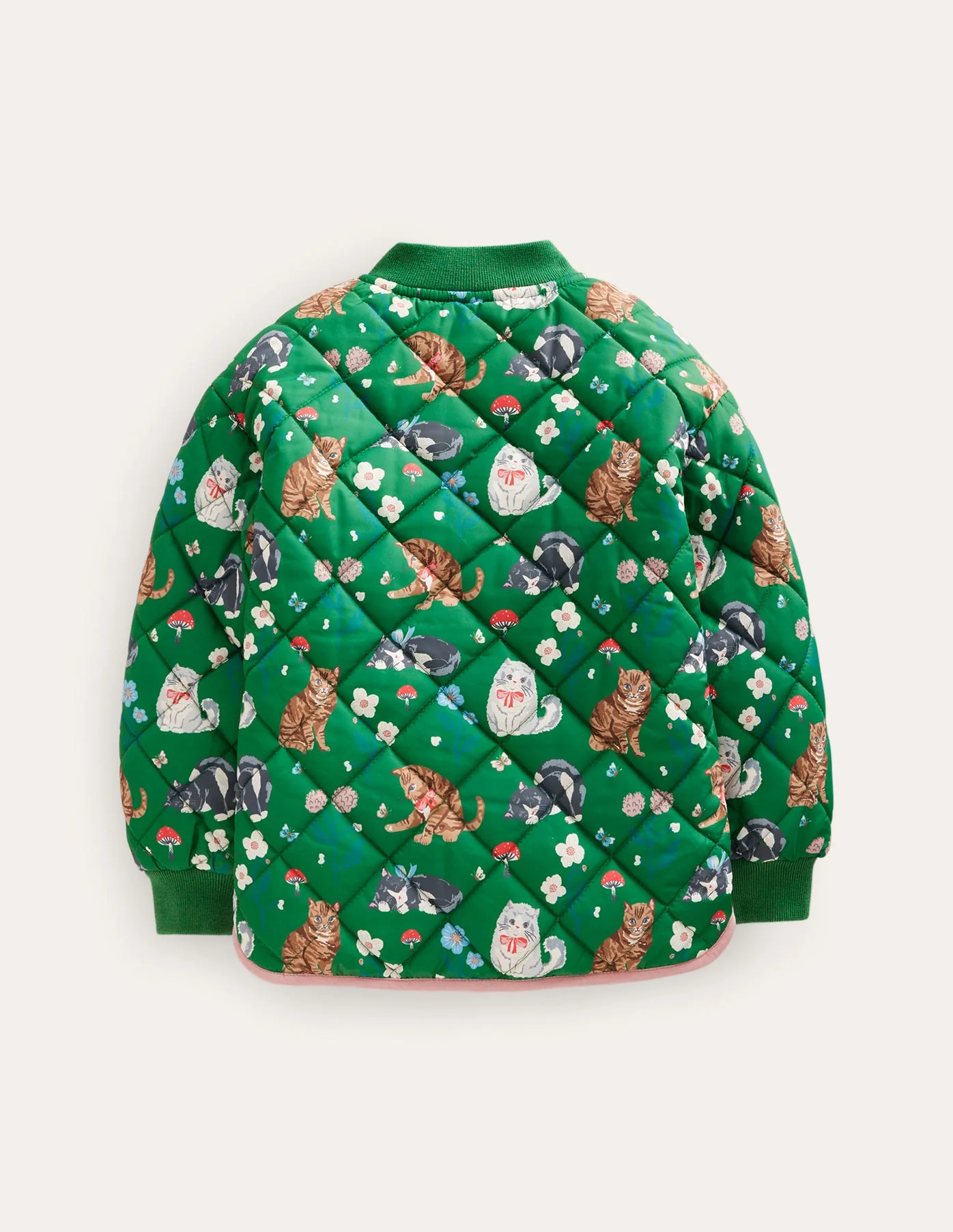 Fun Quilted Bomber Jacket-Green Cats - Image 2
