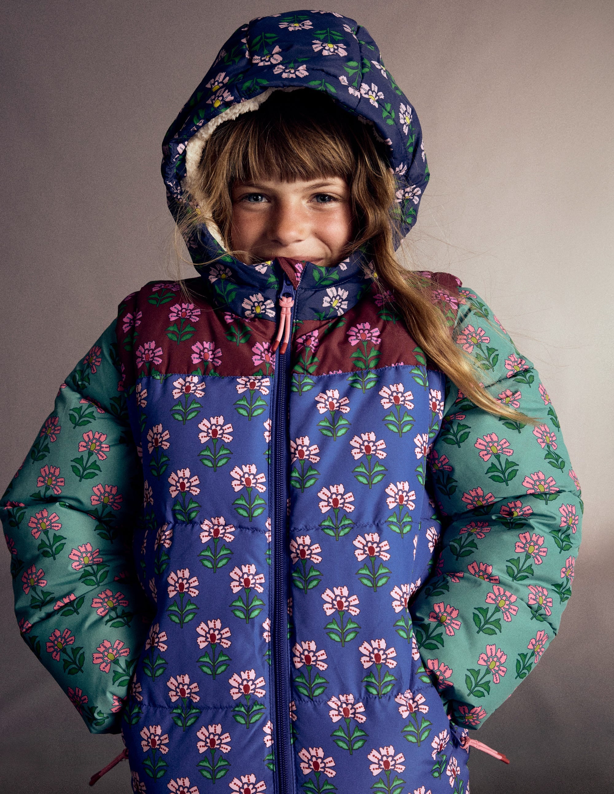 2-in-1 Padded Coat-Multi Woodblock Flower - Image 6