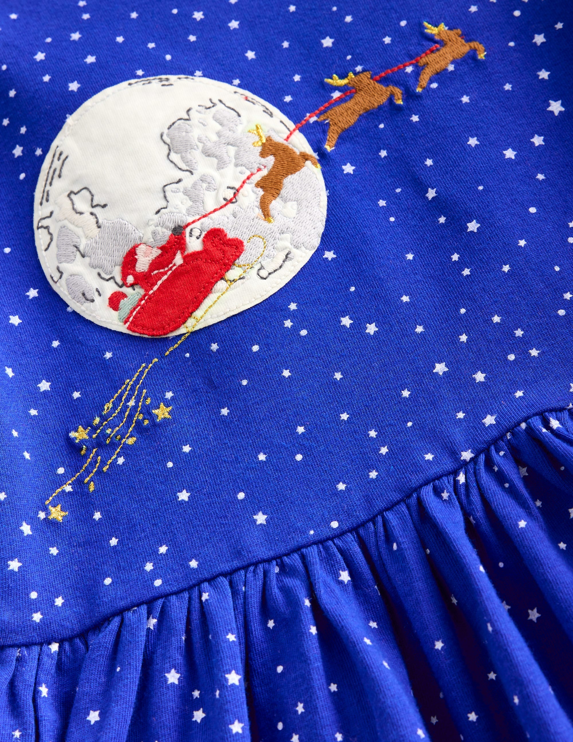 Appliqué Hem Jersey Dress-Soft Starboard Blue Christmas - Image 6