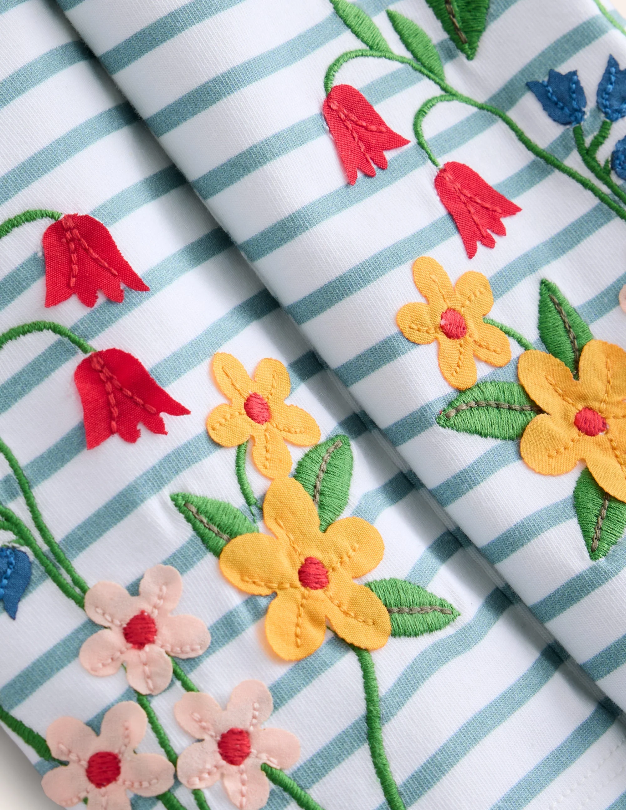 Appliqué Leggings-Ivory/ Vintage Blue Flowers - Image 3