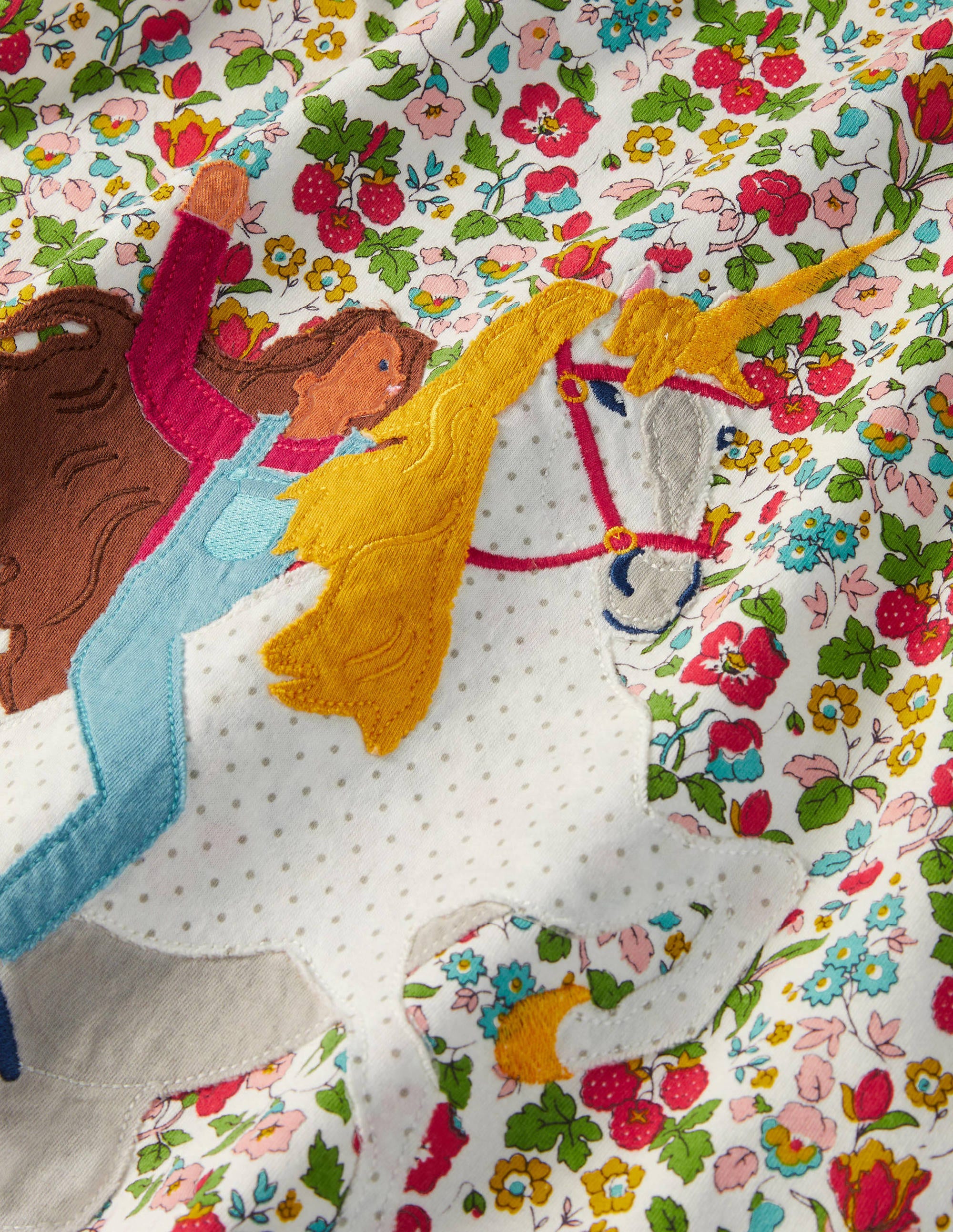 Big Appliqué Jersey Dress-Ivory Autumn Berry Unicorn - Image 3