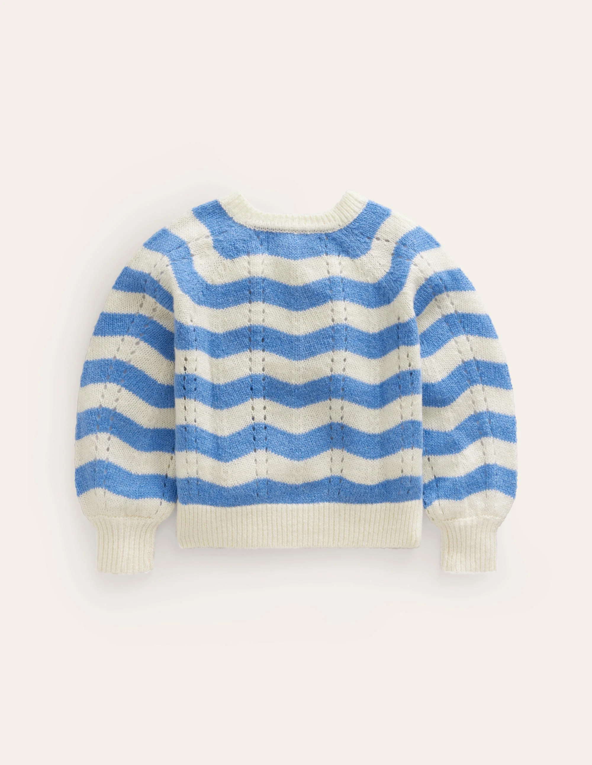 Blouson Wave Cardigan-Blue, Ivory Stripe - Image 2