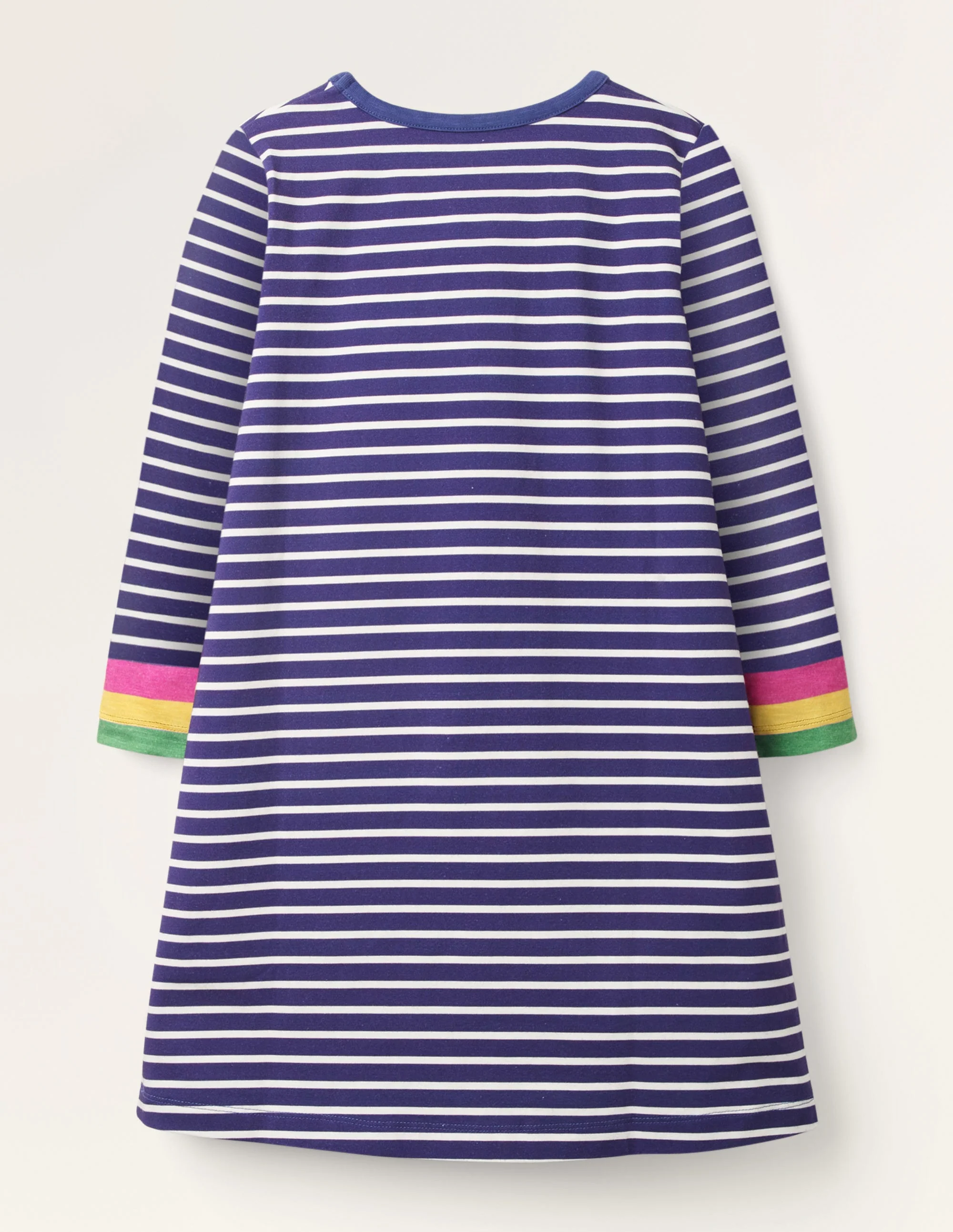 Blue Stripe Fun Pocket Jersey Dress-Starboard Blue Rainbow Cuff - Image 2