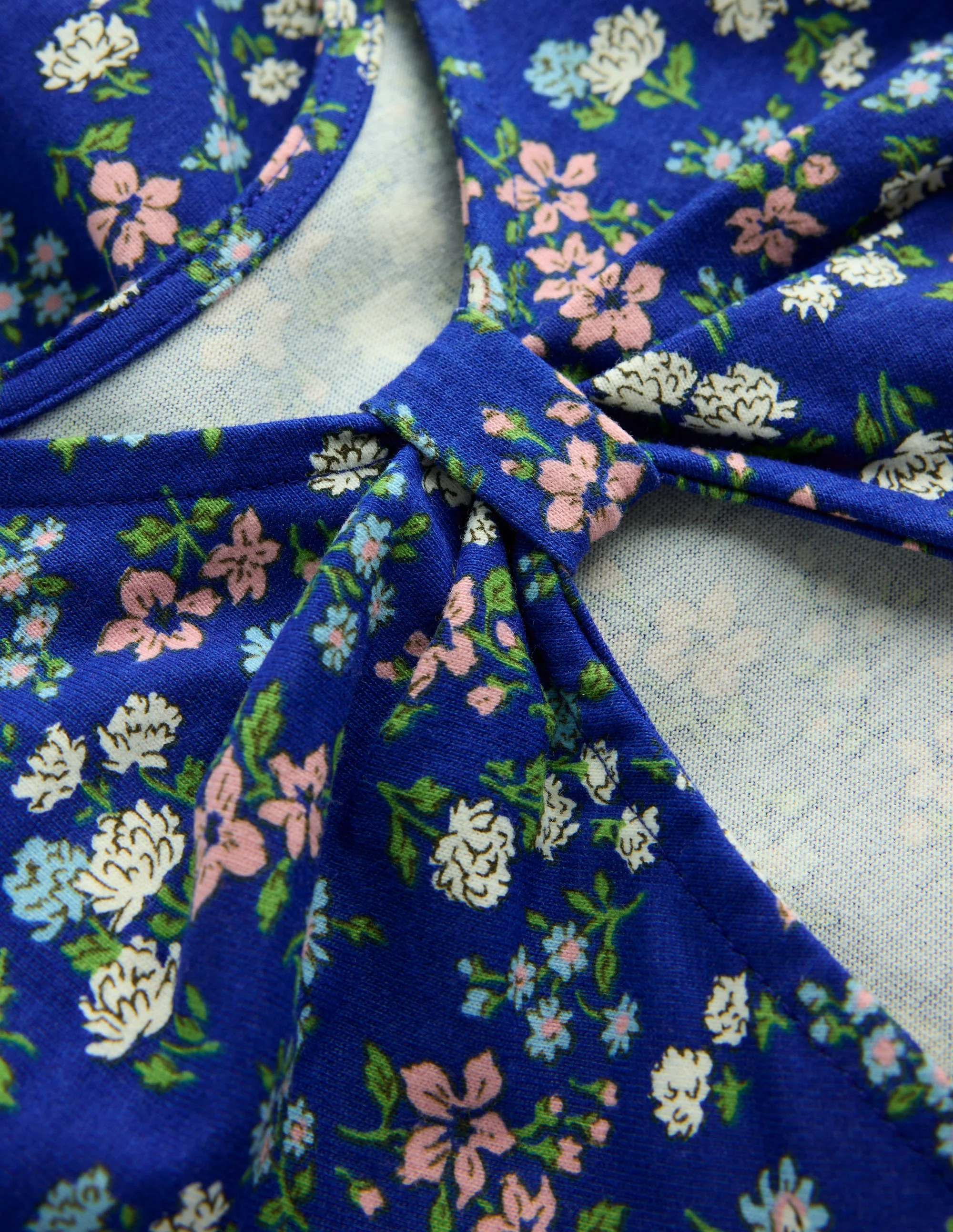 Bow Back Jersey Dress-Blue Ditsy Floral - Image 3