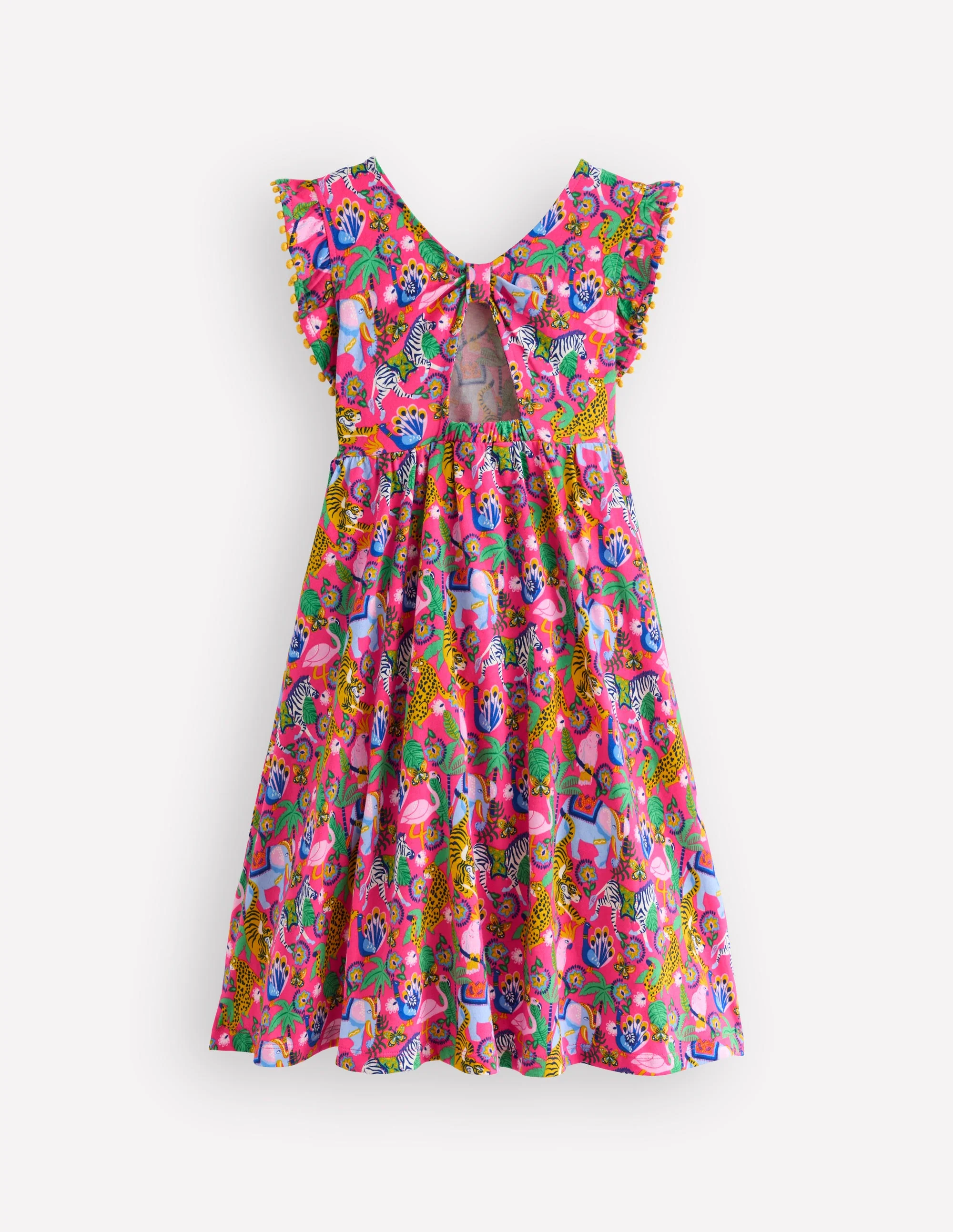 Bow Back Jersey Dress-Flamingo Pink Jungle Animals - Image 5