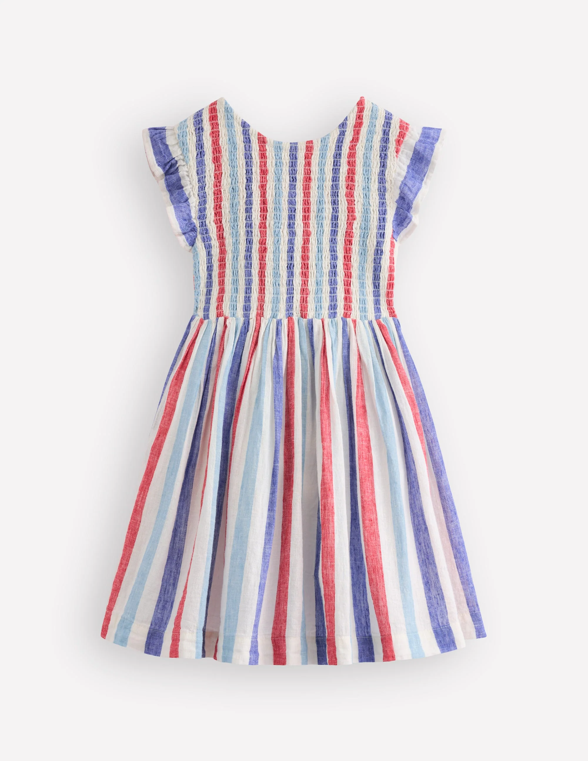 Bow Back Shirred Dress-Bright Blue/ Poppy Red Stripe - Image 3