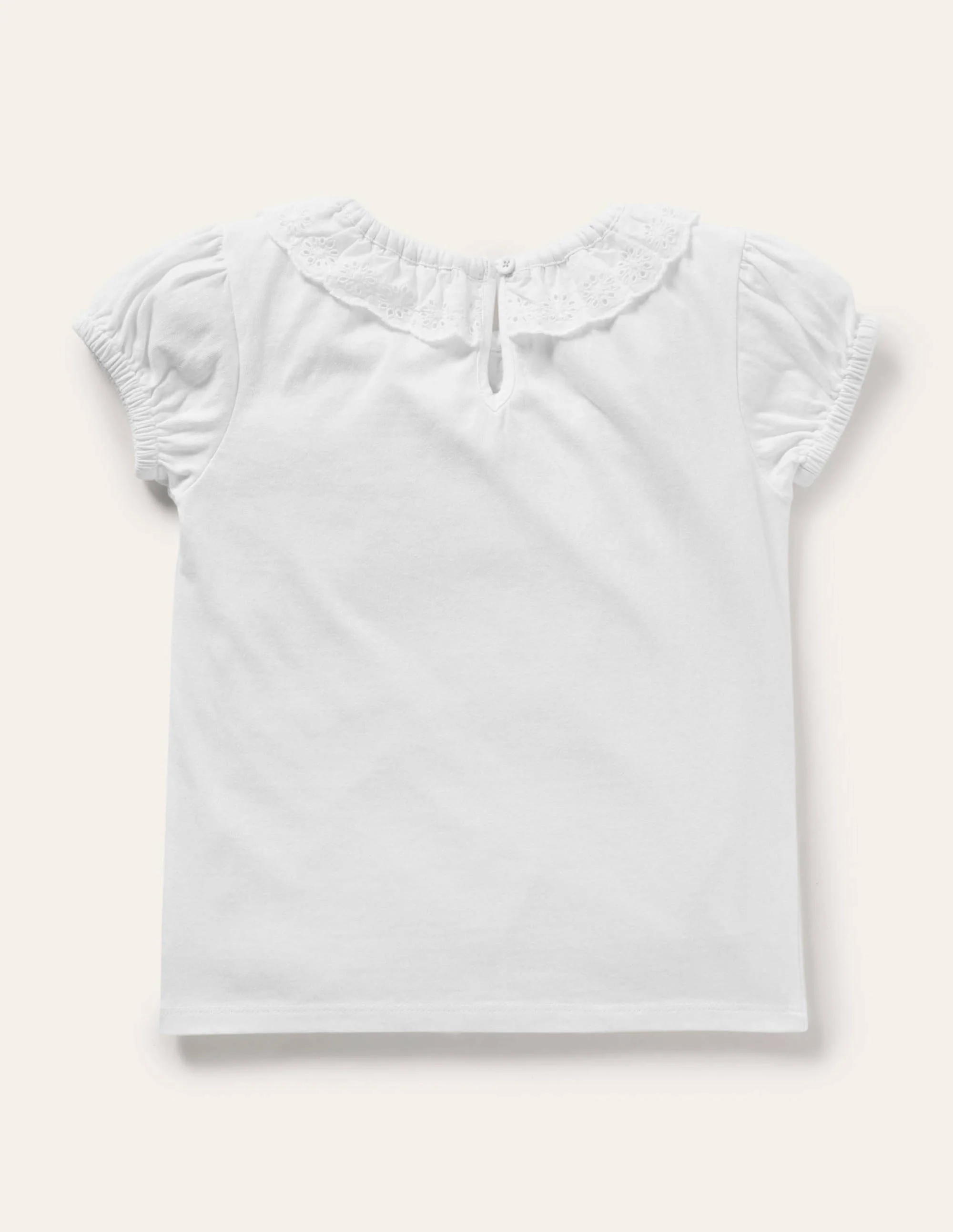 Broderie Collar Jersey Top-White - Image 2