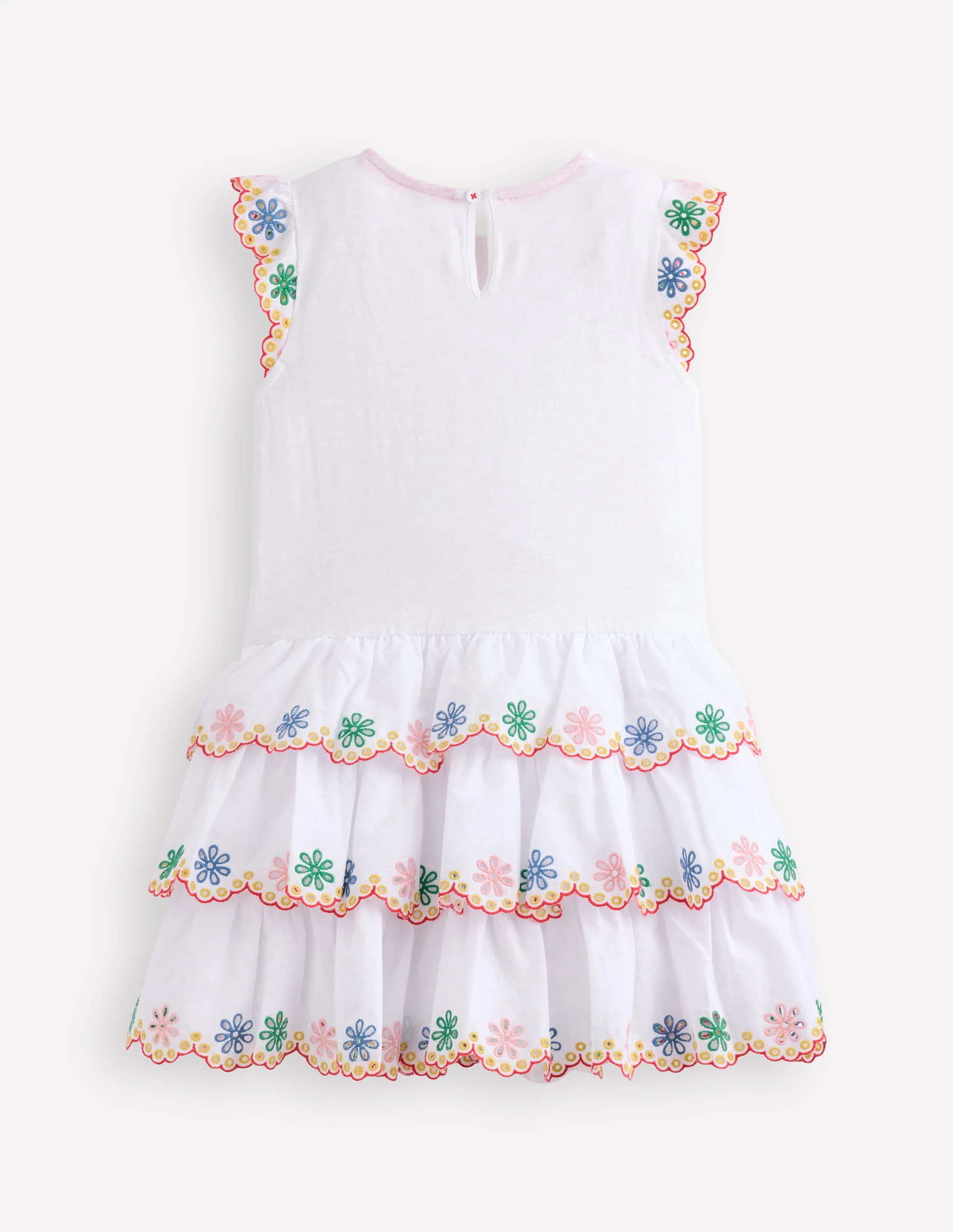 Broderie Mix Jersey Dress-White Rainbow - Image 2